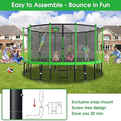 Miniatura 6 de Tranpoline - Tranpoline de 16 pies, 15 pies, 14 pies, 12 pies, 10 pies, 8 pies, tranpolina para niños y adultos, 1500 libras Tranpoline con aro de