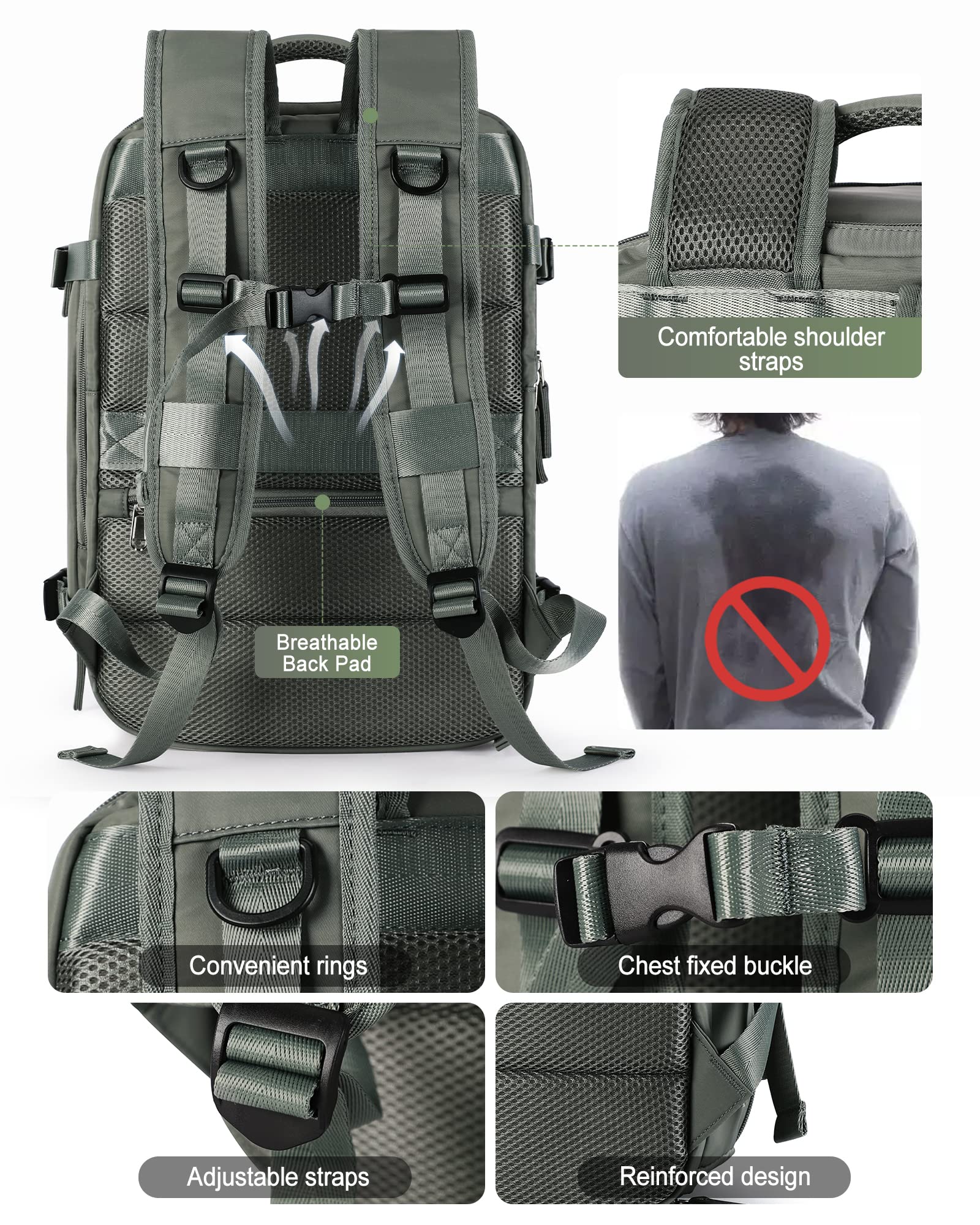 BJLFS Borse da Cabina per Ryanair 40×20×25 Bagaglio a Mano Easyjet 45×36×20 Borsa Zaino da Viaggio, Zaino da trekking,Zaino Casual per laptop da 14 pollici per scuola