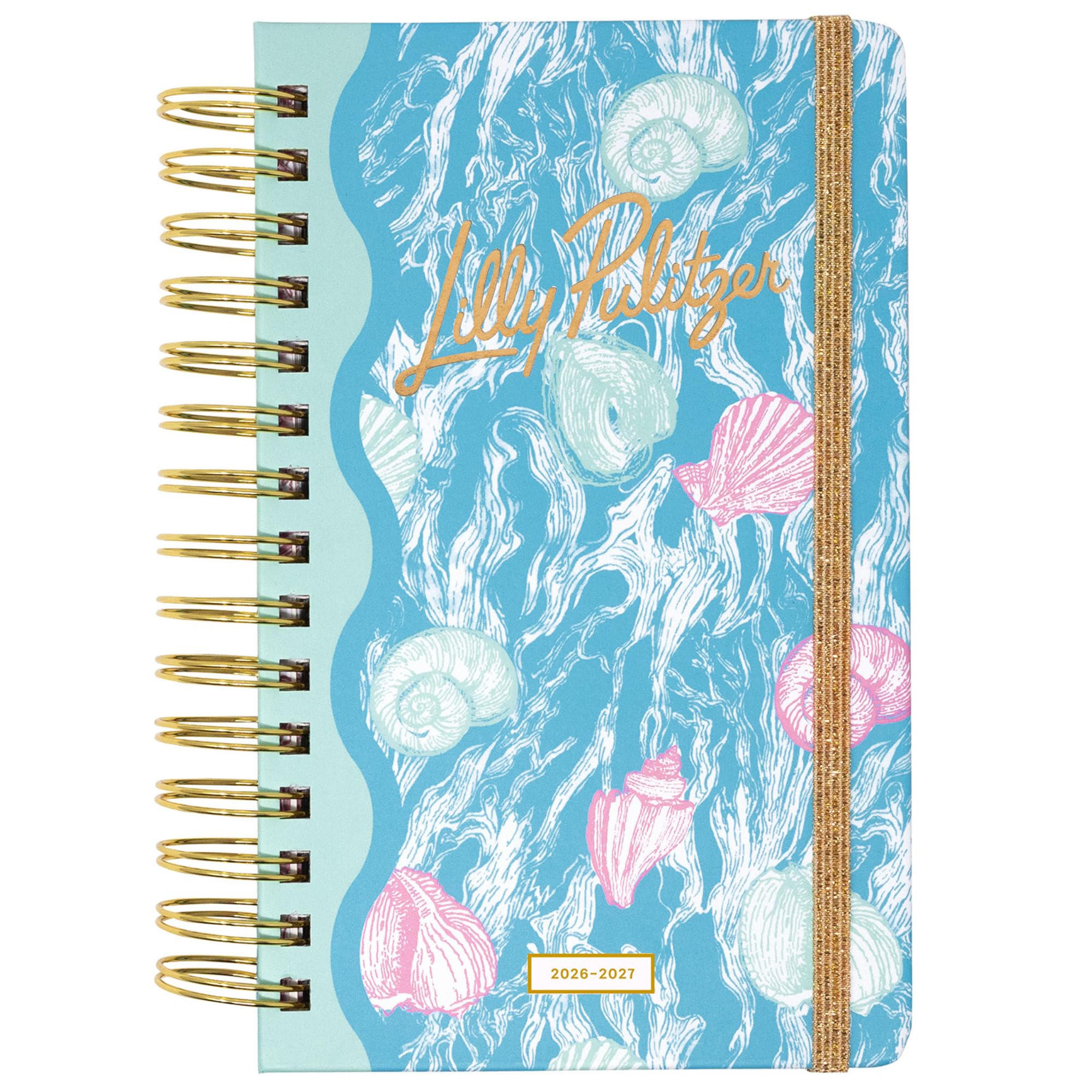 Lilly Pulitzer Medium 17-Month Planner 5" x 8.25" Agenda Dated August 2026–December 2027, Gold Spiral Binding & Elastic Closure, Weekly & Monthly