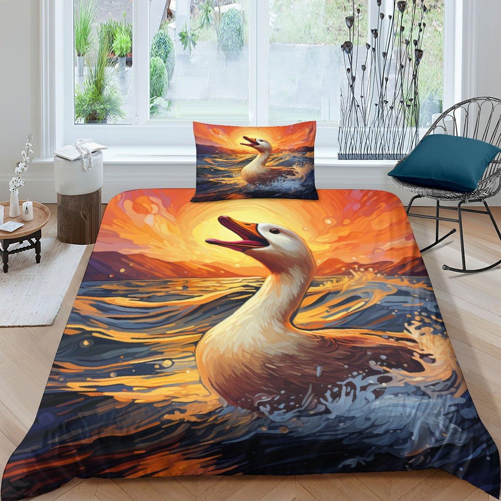 Parure de lit enfant impression 3D canard housse de couette super douce respirante