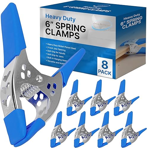 Lote de 8-6" pulgadas Abrazadera de resorte grande súper resistente de metal azul - 2.5 pulgadas apertura de mandíbula