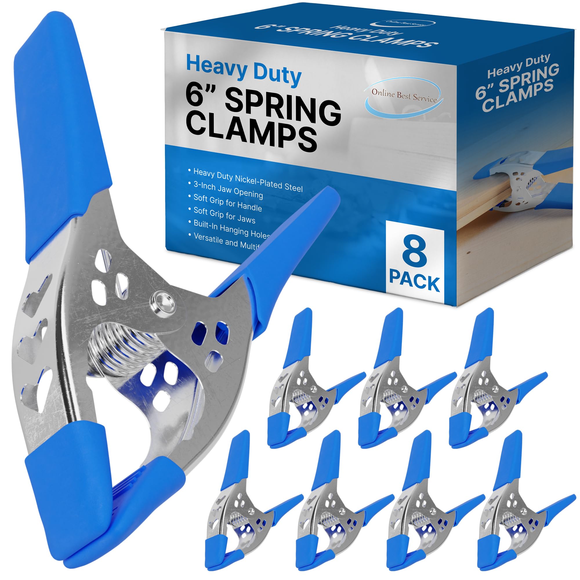 Lot of 8-6" inch Spring Clamp Large Super Heavy Duty Spring Metal Blue - 2.5 inch Jaw opening
