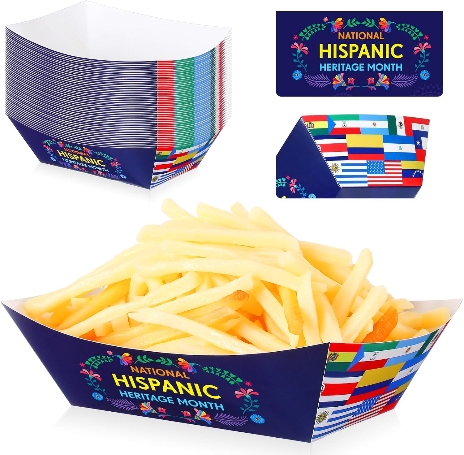 Honeydak 50 Pcs Hispanic Heritage Month Paper Food Trays Hispanic Heritage Month Celebration Activities Snack Trays Pre Assembly Disposable Popcorn Nacho Trays for Heritage Month Party Supplies