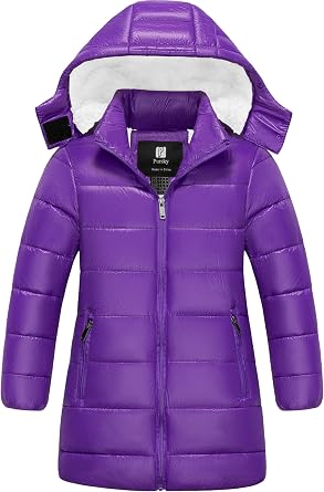 Pursky Girls Lightweight Winter Coat Sherpa Lined Long Puffer Jacket Waterproof Warm Quilted Parka with Hood