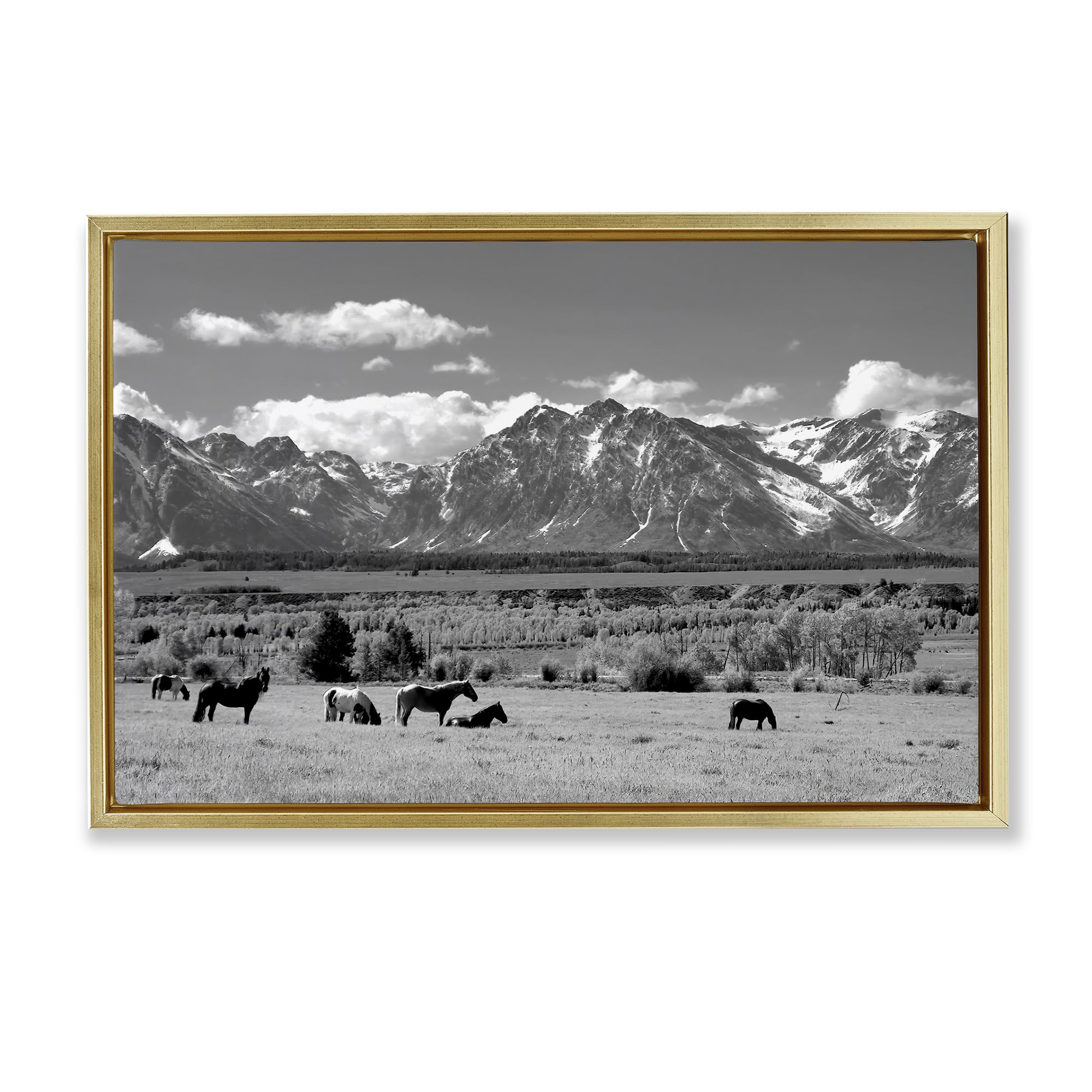 Stupell Industries Metallic Gold (Matte) Wyoming Ranch Horses Grazing, 16 X 24 Inch Canvas In Floater Frame