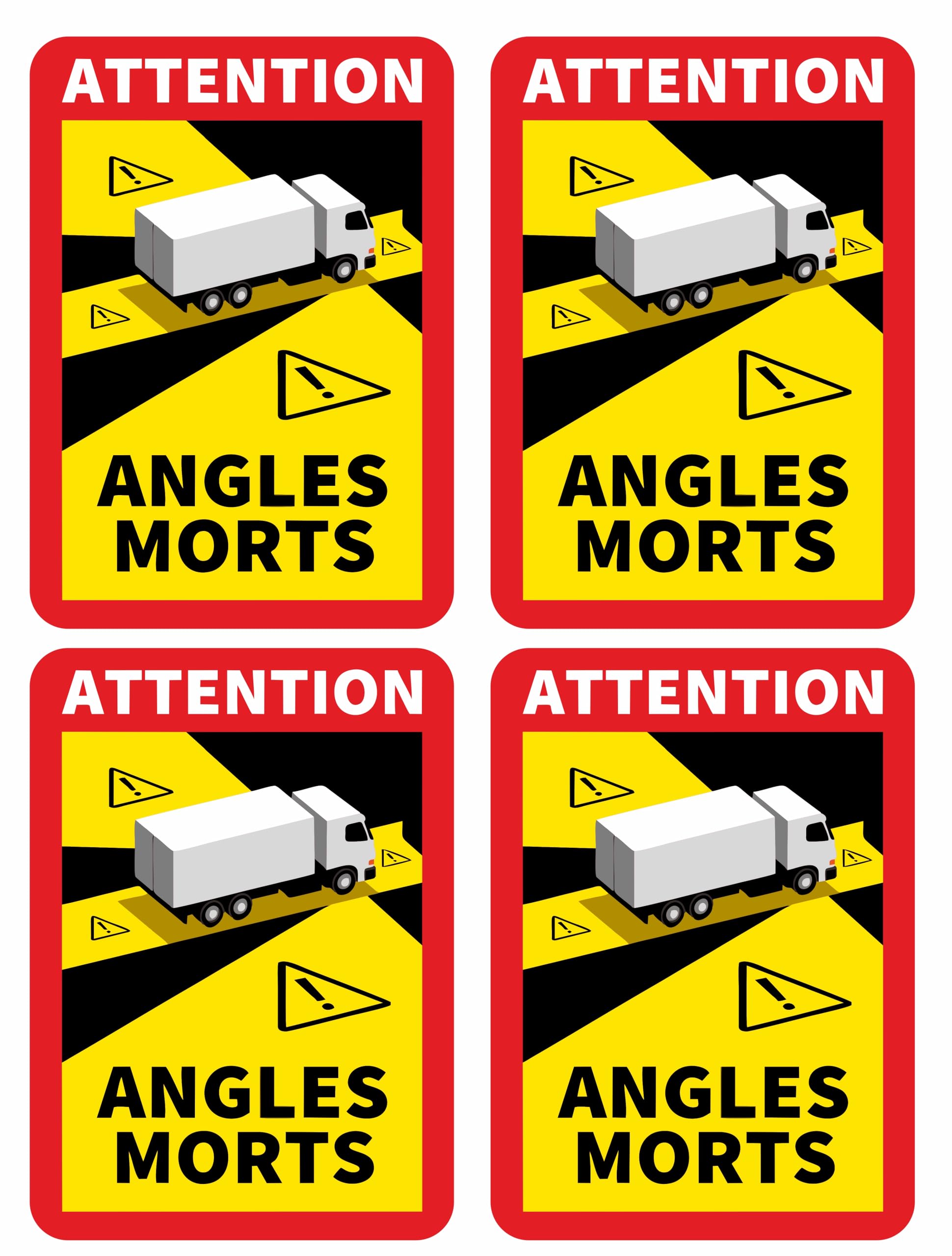 Pack of 4 Angles Morts French Legal Sticker Motorhomes Angles Morts Sticker for Blind Spots Self Adhesive Vinyl Stickers 250mm by 170mm Each