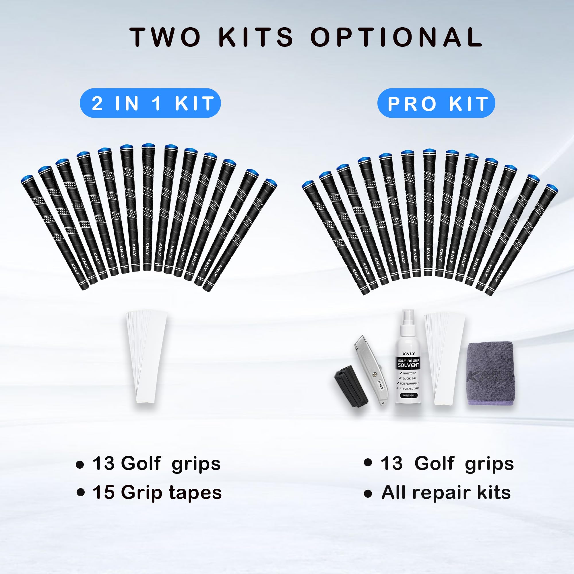 KNLY Wrap Golf Grips - Juego de 13 empuñaduras triangulares cóncavas con tecnología de control de textura, agarre de goma para todo tipo de clima, tamaño estándar/mediano, 13 empuñaduras con 15 cintas