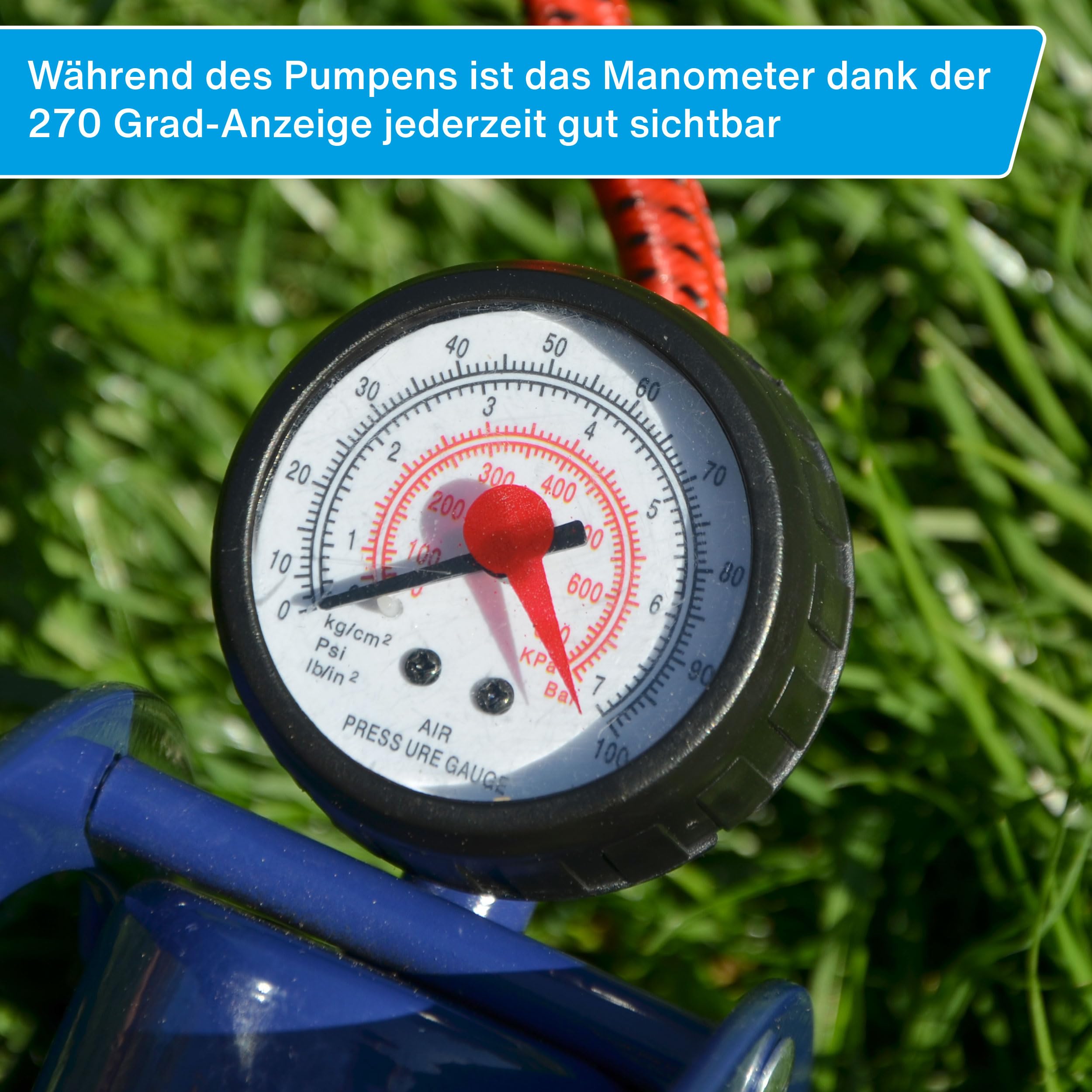 Cartrend 10927 Pompe à pied 1 cylindre, noir/bleu/rouge