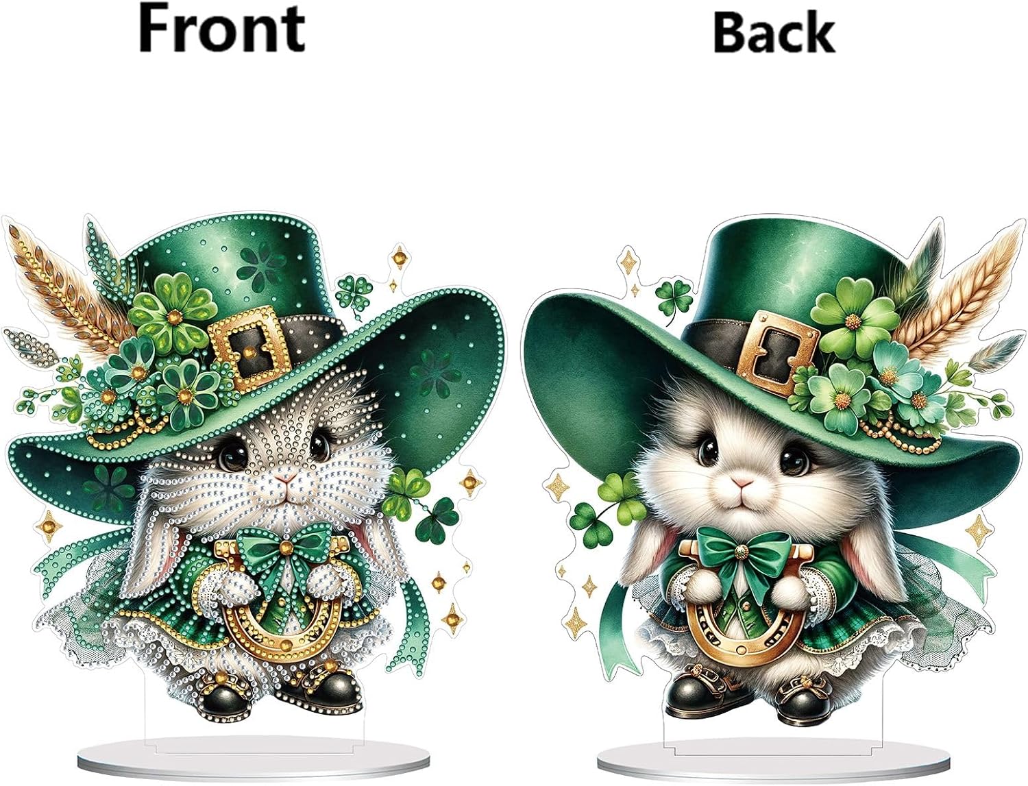 5D Diamond Art Ornaments Kits, DIY Diamond Art Painting St.Patrick's Day Animal Desktop Ornament, Special Shaped Crystal Diamond Art Painting Tabletop Home Office Decor-2PCS-E
