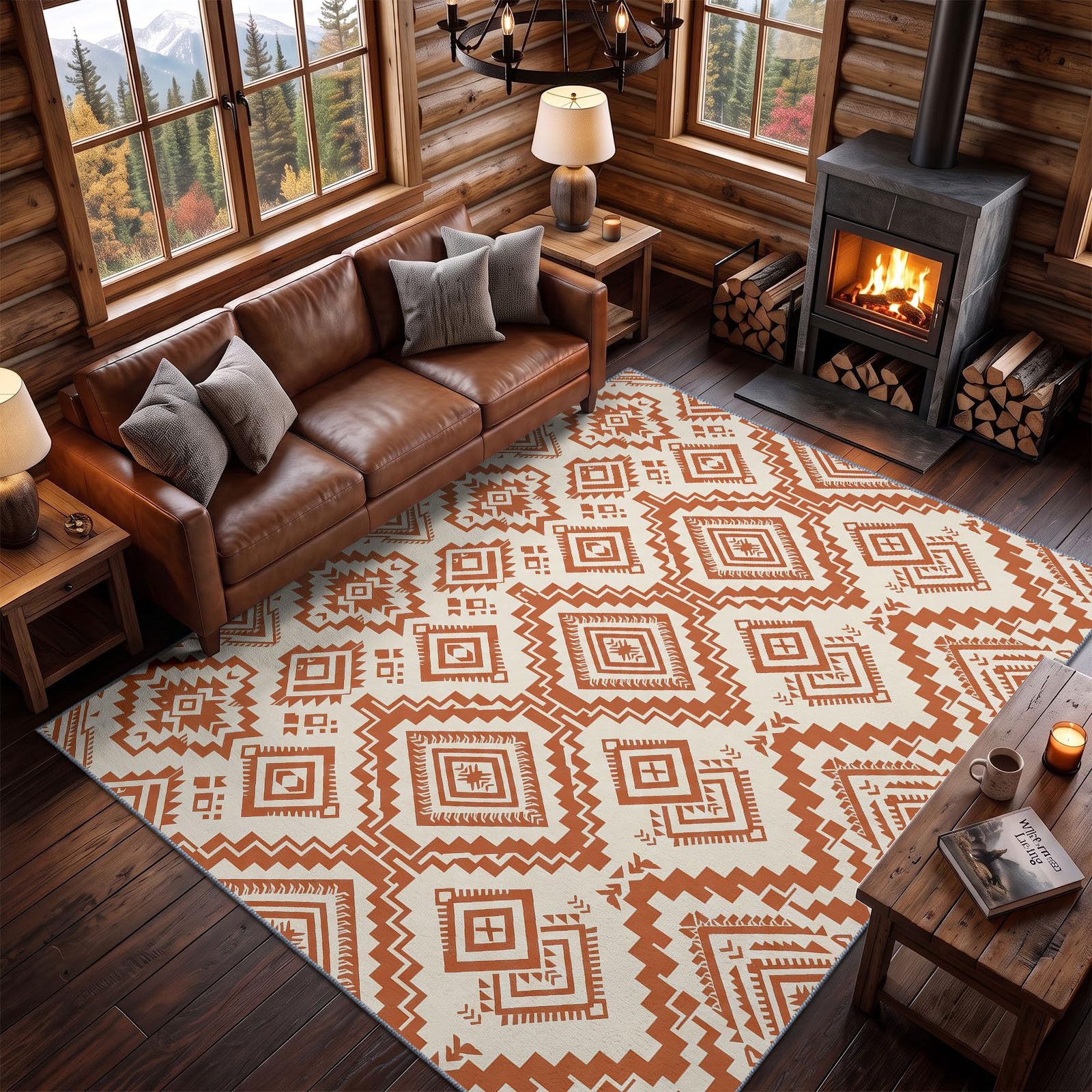 Blanc Cassé Tapis Salon 90 x 120 cm, Style Ethnique Tribal Lavable en Machine Tapis | Chambre Antidérapant, Vintage Géométrique Tapise Bureau Salle a Manger, Doux Poil Ras Rug, Cuisine