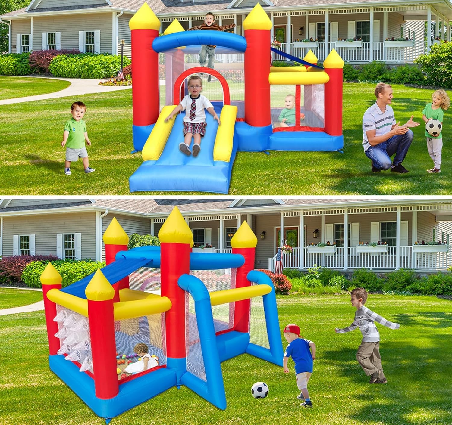 Ballsea Dmuchany zamek dla dzieci z dmuchawą. Odpowiedni dla dzieci w wieku od 3 do 8 lat, dmuchany zamek wewnątrz dzieci 312 × 272 × 200 cm