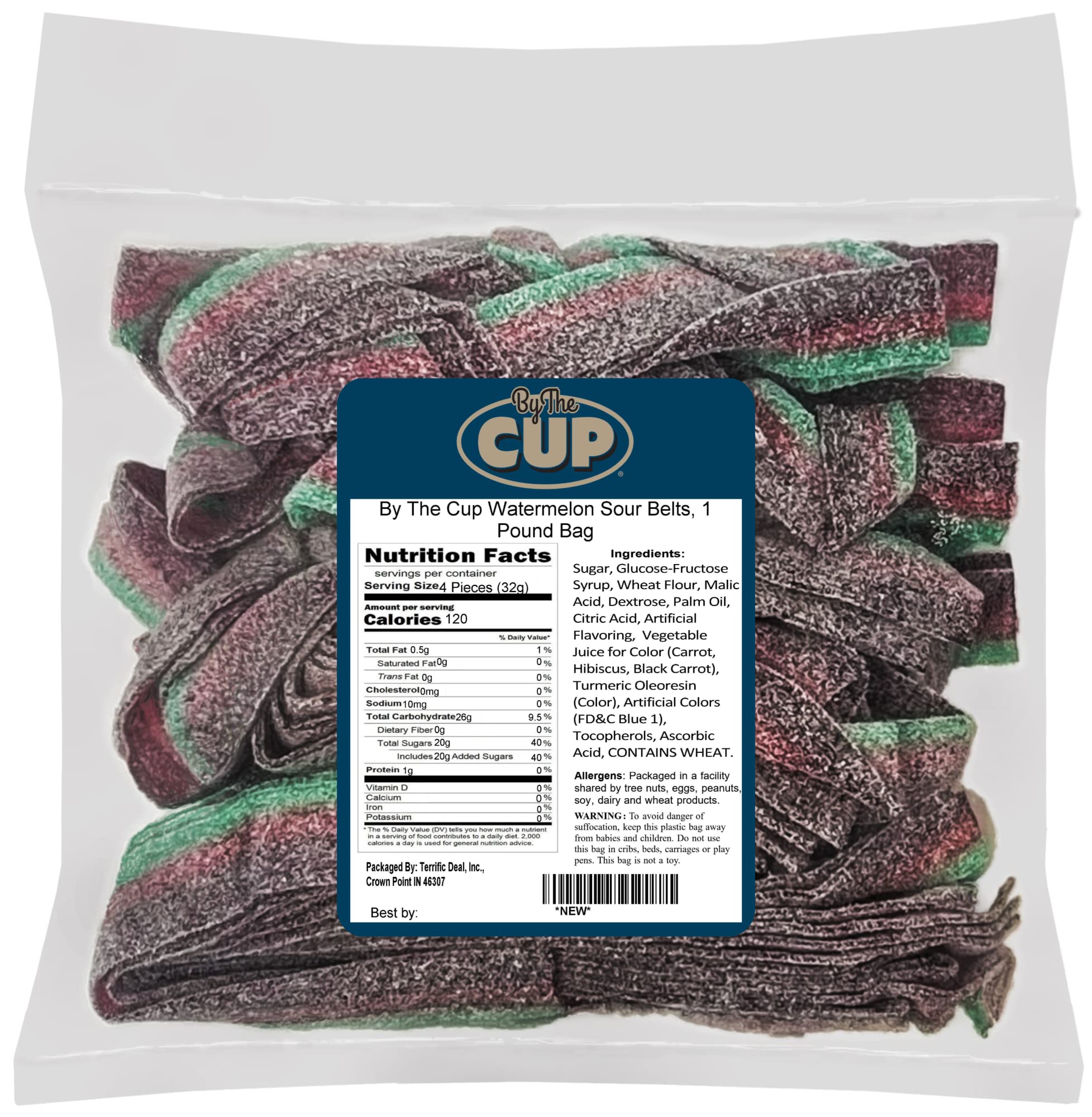 By The CupWatermelon Sour Belts, 1 lb Bulk Bag