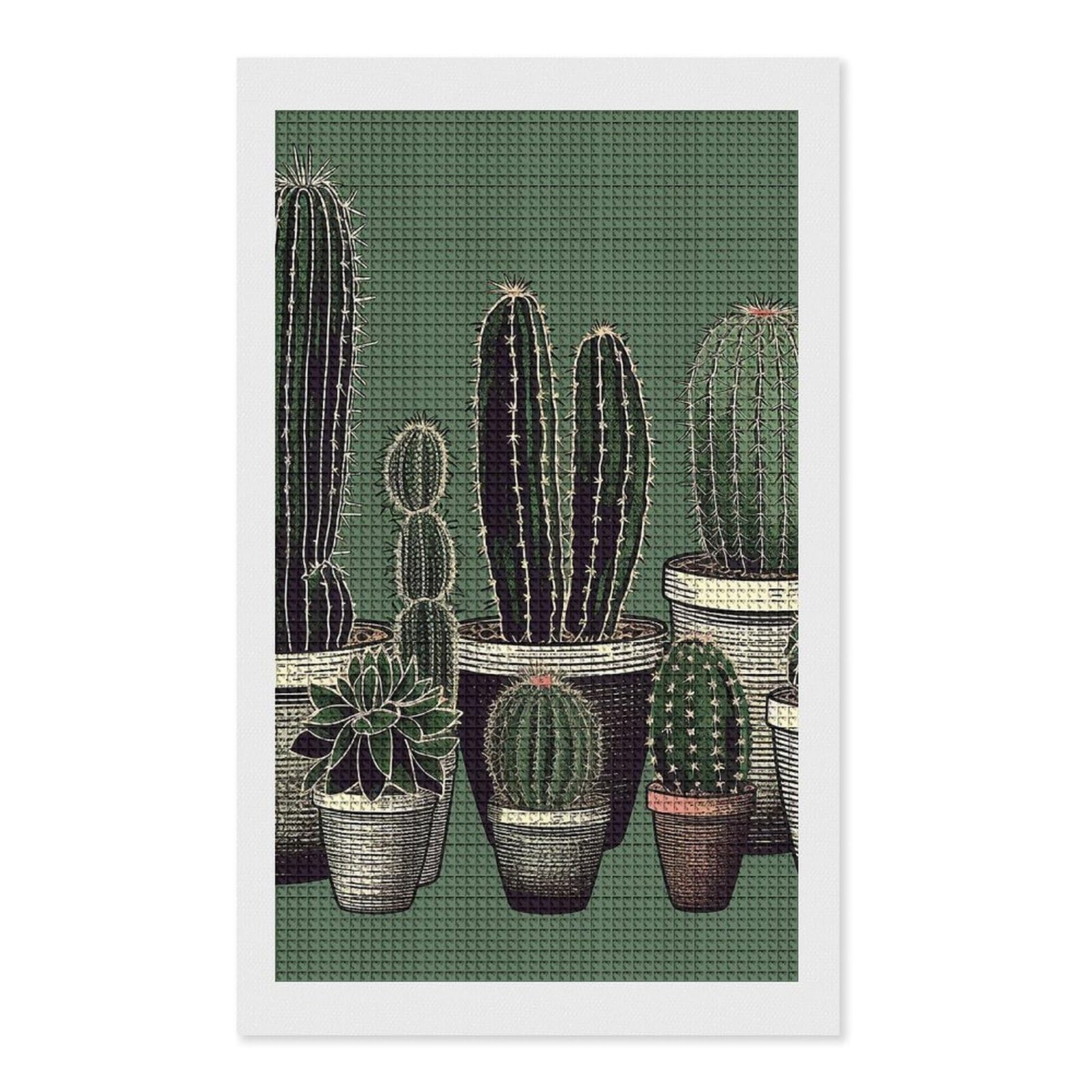 Green Cactus Diamond Art Kits for Adults, DIY 5D Diamonds Painting Kits for Beginner, Round Full Drill Diamond Dots Painting, 12"x20" Diamonds Pictures Gem Art and Crafts Wall Decor
