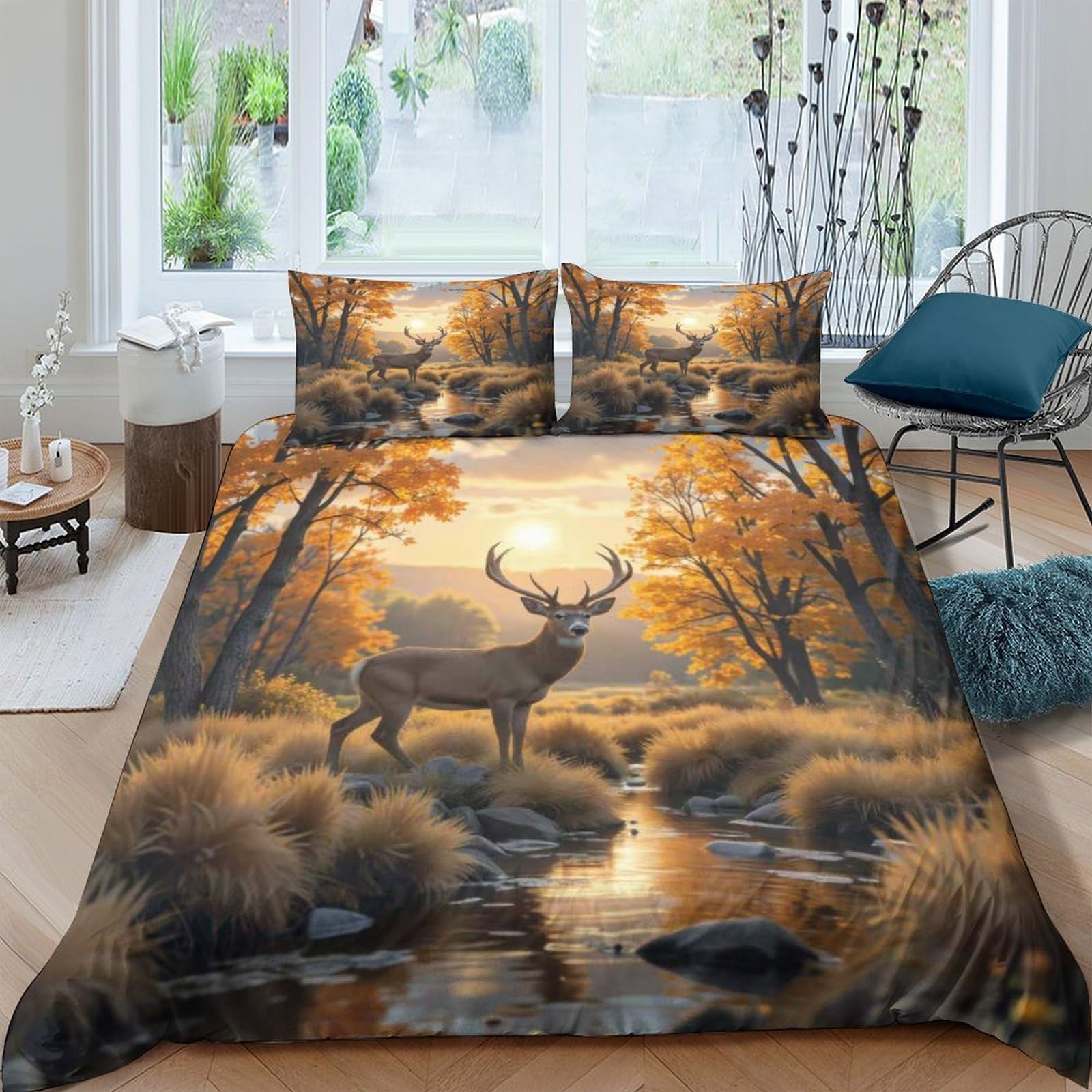 Ctjqhvkz Style-2 3D Printed Autumn Forest Deer Fitted Sheet Microfiber Soft Mattress Cover For Bedroom Guestroom Easy Care Decor Single（135X200cm）