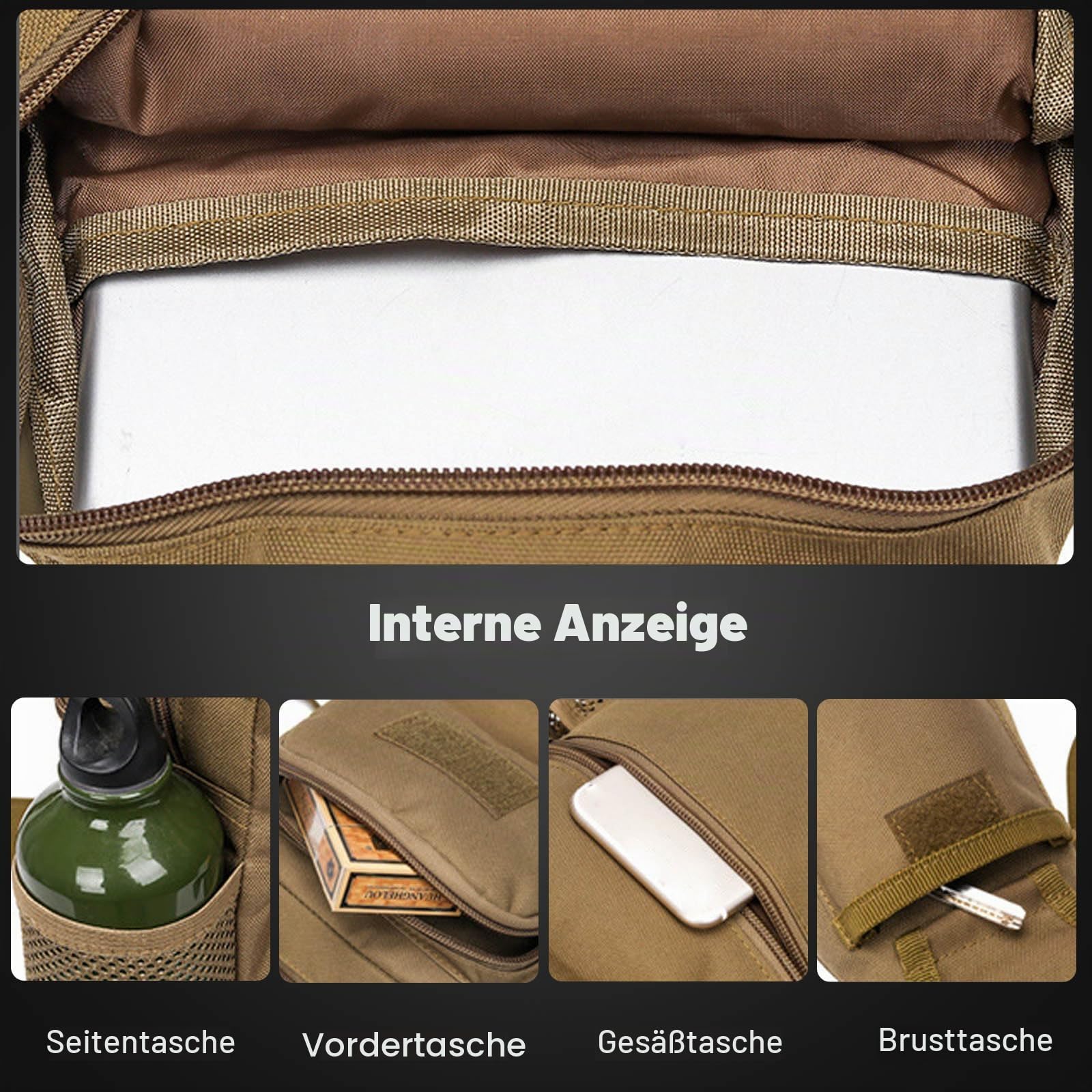 FANDARE Taktisch Brusttasche Military Schultertasche Sling Bag Herren Damen Umhängetaschen mit USB-Ladeanschluss Schultertasche Crossover Rucksack für Reisen Wandern Crossbody Pack Schwarz Camo