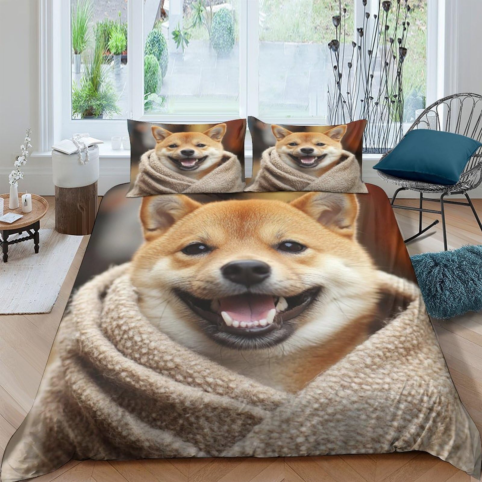 Ctjqhvkz Style-8 3D Printed Shiba Inu Dog Fitted Sheet Microfiber Soft Anti-Slip Animal Blanket Bed Cover For Bedroom Dorm Mattress Decor Single（135X200cm）
