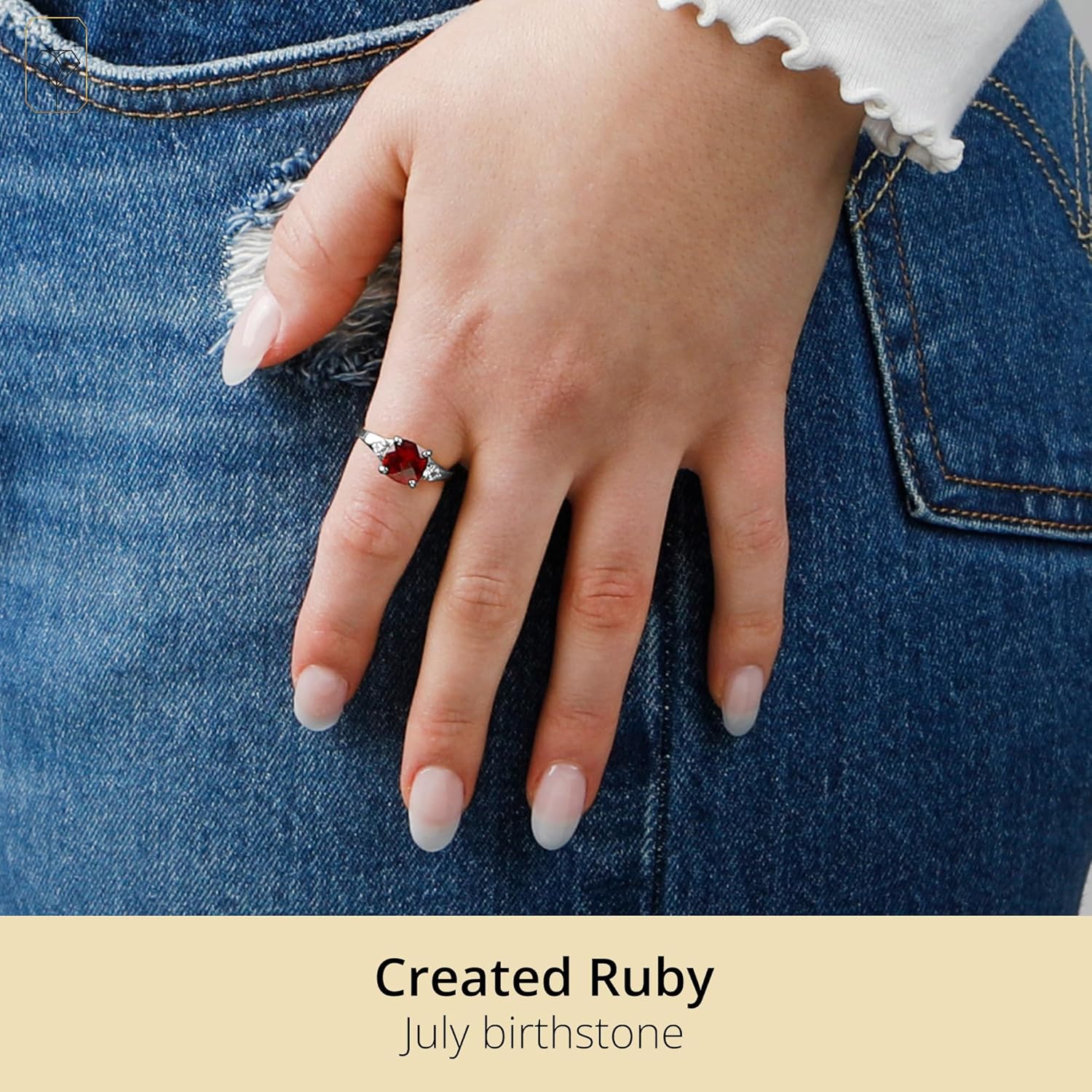 MAX + STONE 10k Gold Gemstone Rings for Women | Cushion Cut Three Stone Ring | Anti Tarnishing Birthstone Rings | Cocktail Ring with Gift Box in Size 5 to 9