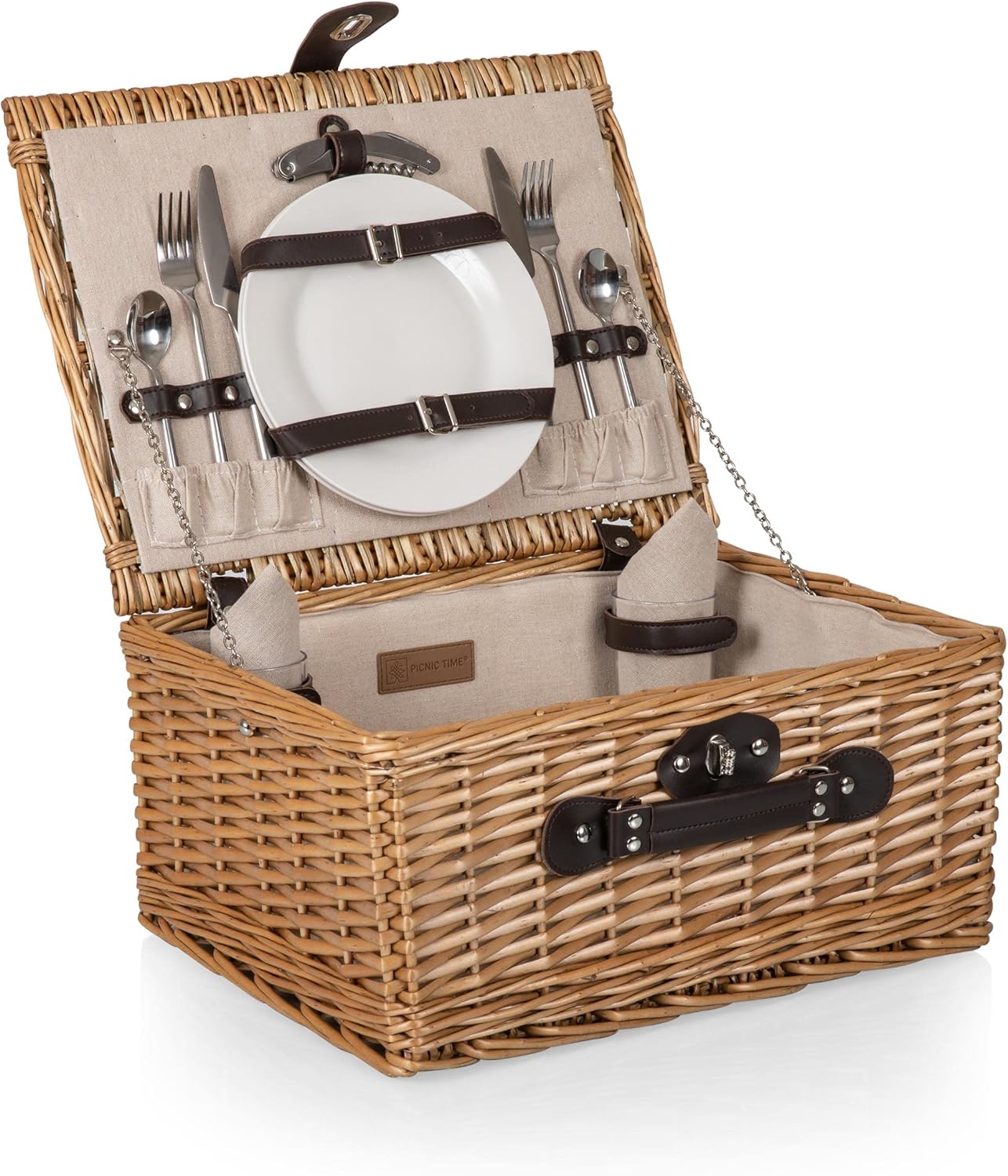 PICNIC TIME Classic Picnic Basket for 2, Romantic Picnic for 2, Wicker Picnic Set, (Beige Canvas) : Patio, Lawn & Garden