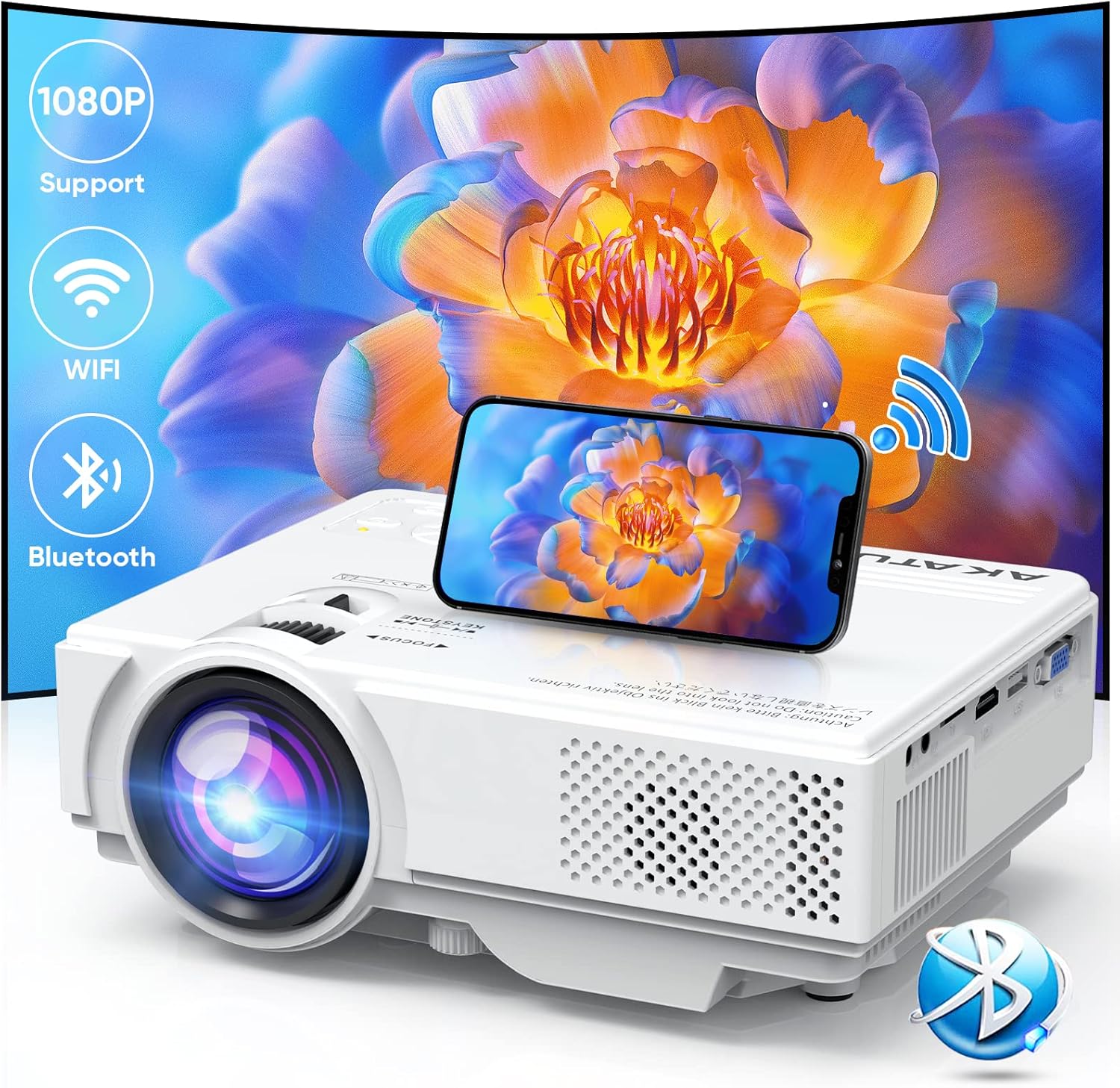 Vidéoprojecteur WiFi Bluetooth, AKATUO 8000L Mini Projecteur Portable