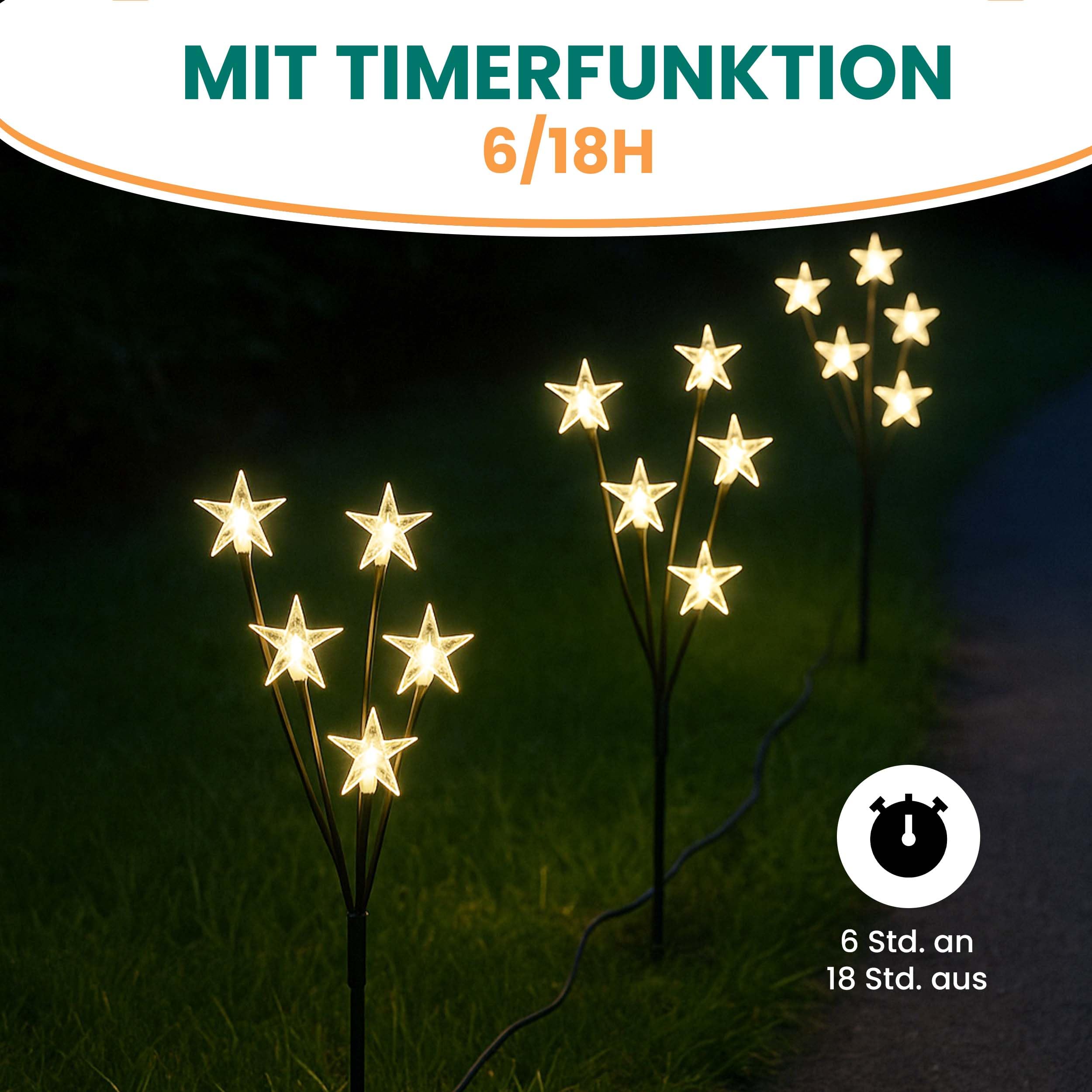 Gartenpirat LED Gartenstecker 5er Set warmweiß leuchtende Sternenstäbe mit Erdspieß Timer-Funktion Außen & Innen Deko Licht für Garten Balkon & Terrasse