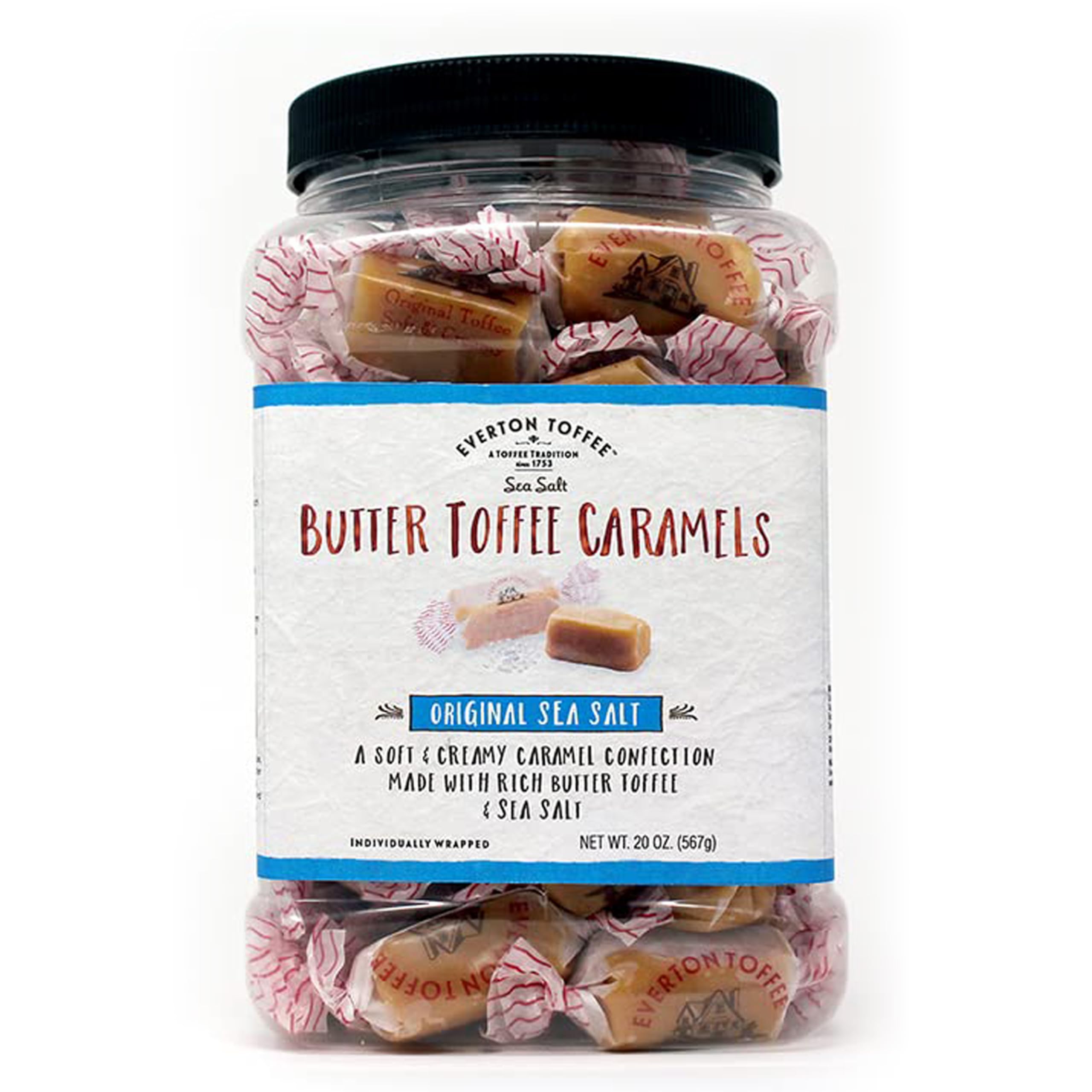 Butter Toffee Caramels, Original Sea Salt Flavor 50 count (20 oz. Grab Jar). Gourmet artisan Creamy, soft and creamy caramel candy, small batch crafted toffee treats.