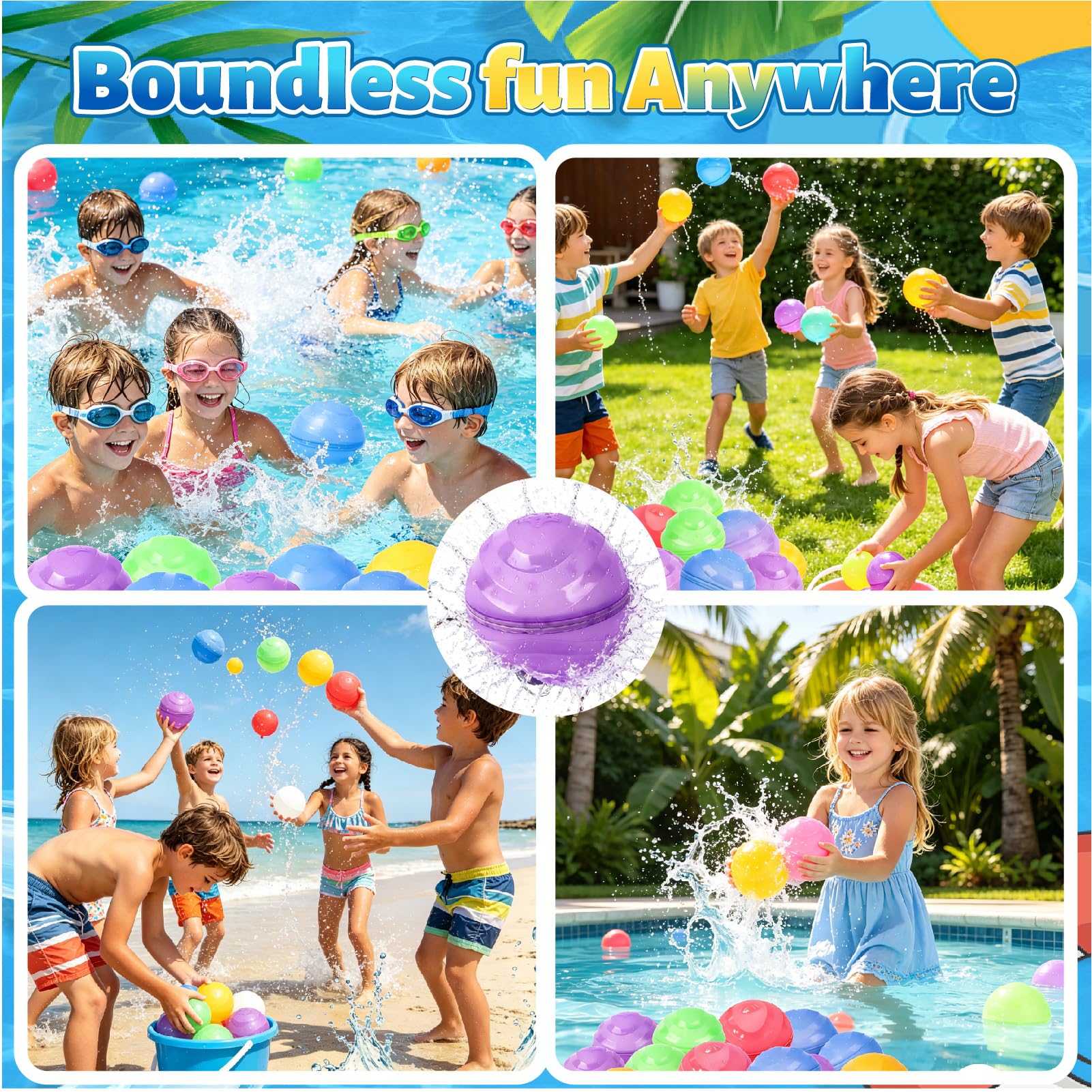 Magnetische Wasserbomben Wiederverwendbar, 10er Set | 10 Sek. Schnellbefüllung, Selbstschließend ohne Knoten, Weiches kinderfreundliches Silikon, Für Pool, Strand und Garten