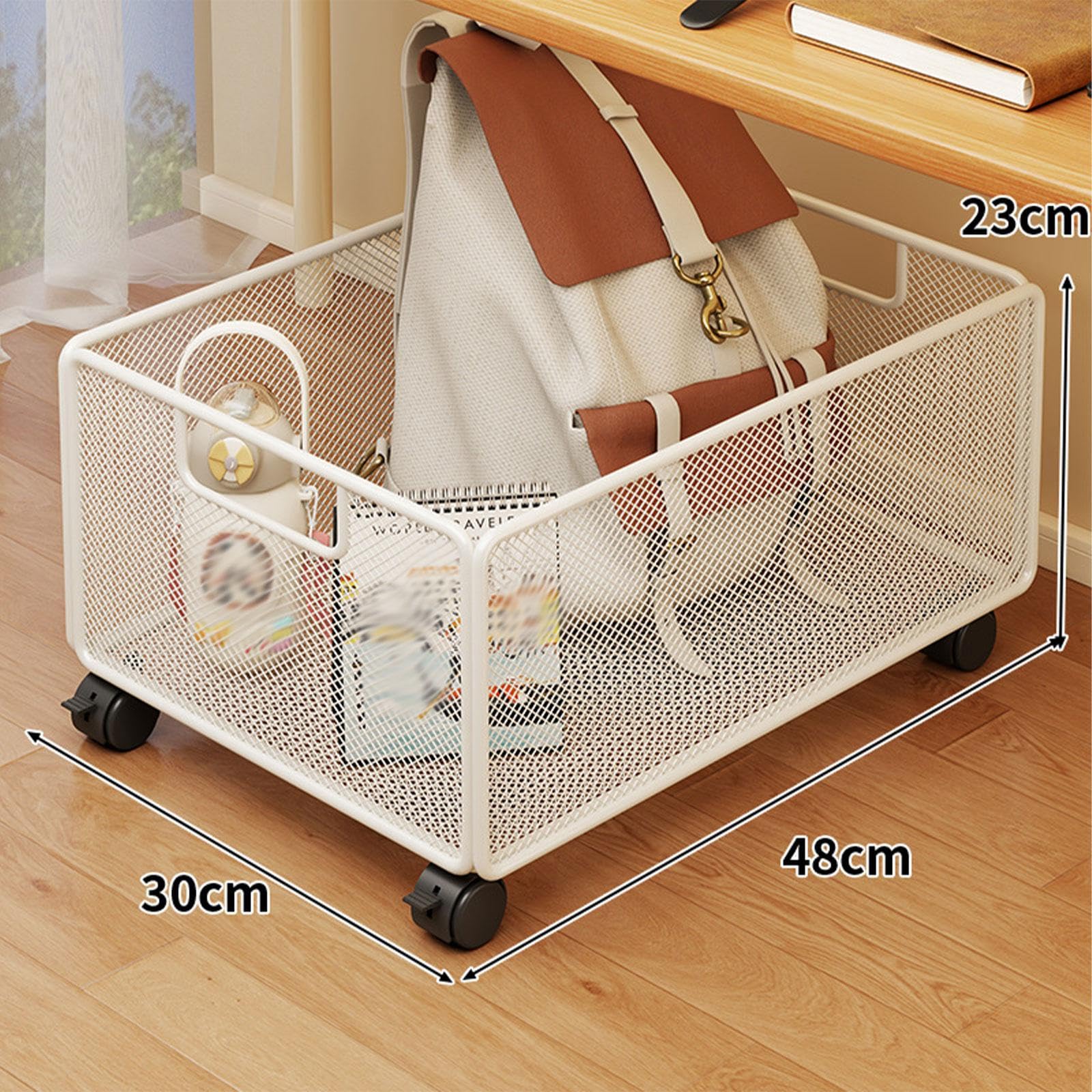 Carro de Almacenamiento Bajo Escritorio Organizador de Archivos con Ruedas Hierro Rejilla Móvil para Libros y Útiles Adecuado para Dormitorio Baño, 48 X 30 X 23 Cm