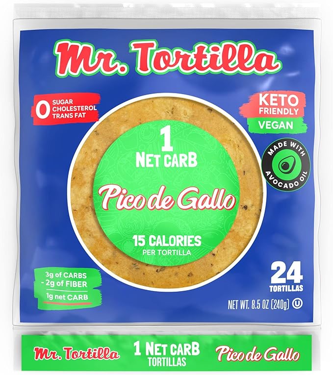 Mr. TortillaLow Carb Tortillas 15 Calorie Keto Soft Taco Shells for Wraps, Quesadillas