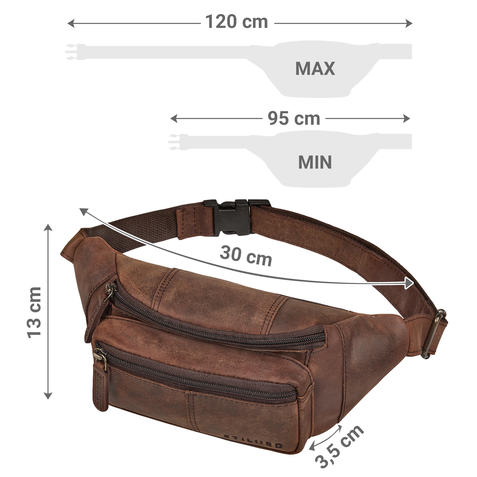 STILORD 'Devon' Marsupio in Pelle Marrone Uomo Vintage - Borsello da Cintura Pelle Vera con Molte Tasche - Zaino da Petto Antifurto - Marsupi per Viaggi e Festival