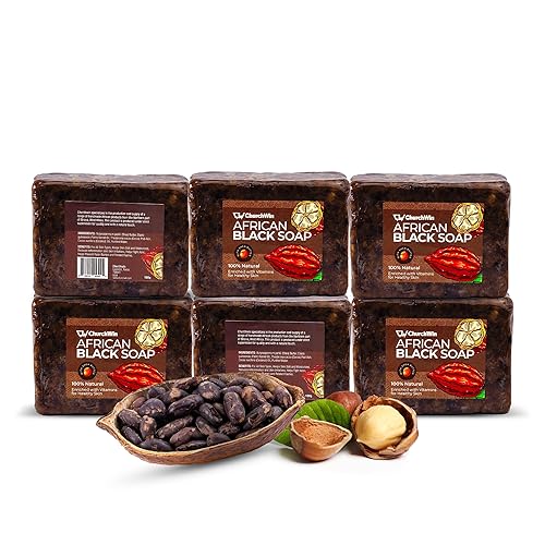 Churchwin Jabón negro africano, 5.2 onzas (6 unidades), jabón 100% natural, para acné, piel seca y erupciones, lavado facial y corporal, para todo