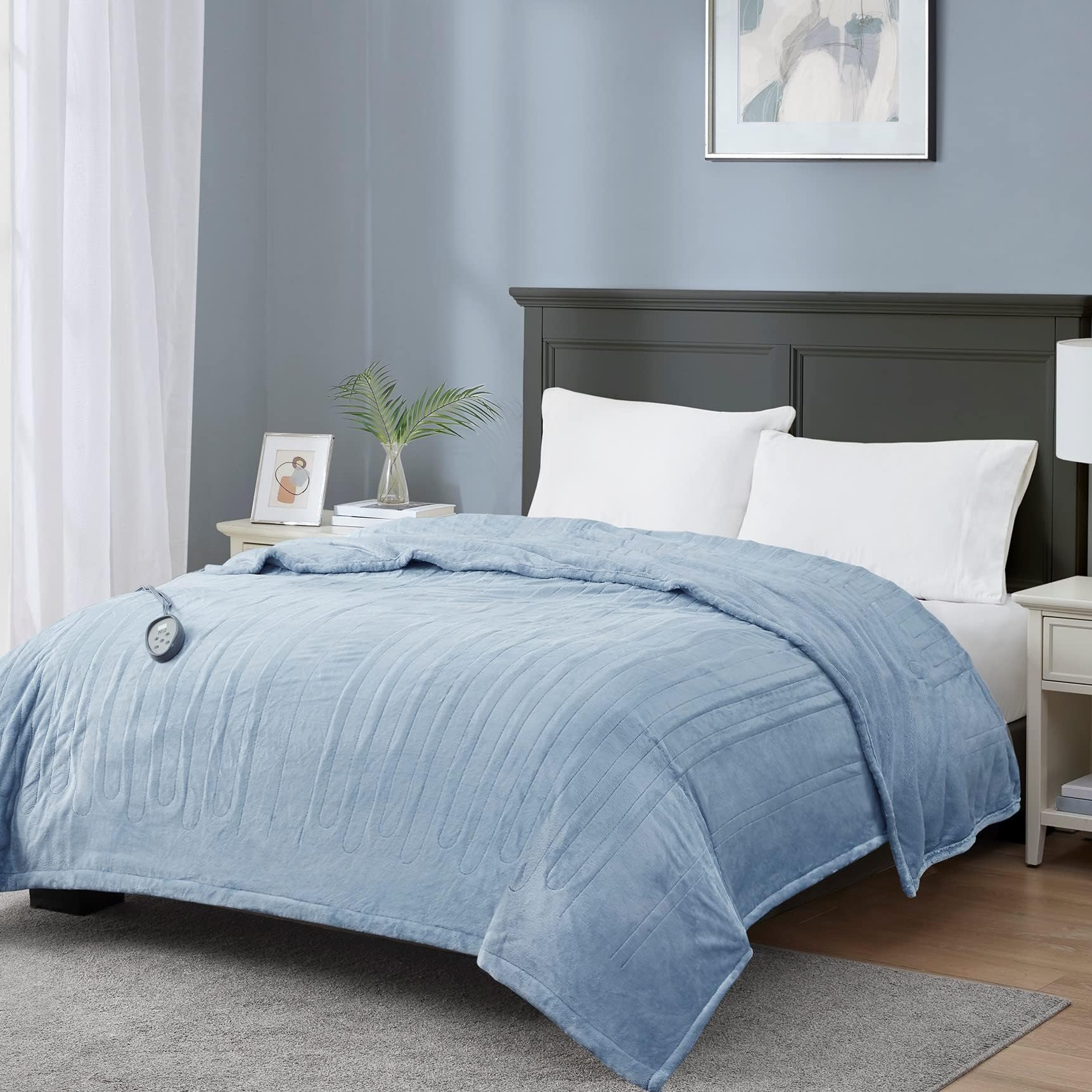 MP2 Heated Blanket Full Size with Auto Shut Off, Plush Electric Blankets with Single Control, Machine Washable with 20 Heating Levels, UL Certified | 80x84 Inch, Sapphire Blue