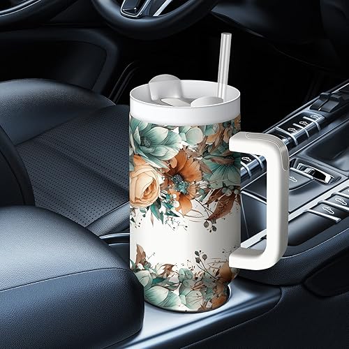 Miniatura 4 de Vaso con asa  Regalos bohemios para mujeres y niñas  Botella de agua de acero inoxidable de 40 onzas  Regalos Chrismats para amantes (flor bohemia)