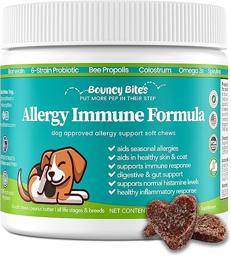 Bouncy Bites - Suplementos inmunológicos para alergias de perros de temporada, masticables para la salud de la piel y el pelaje, masticables para
