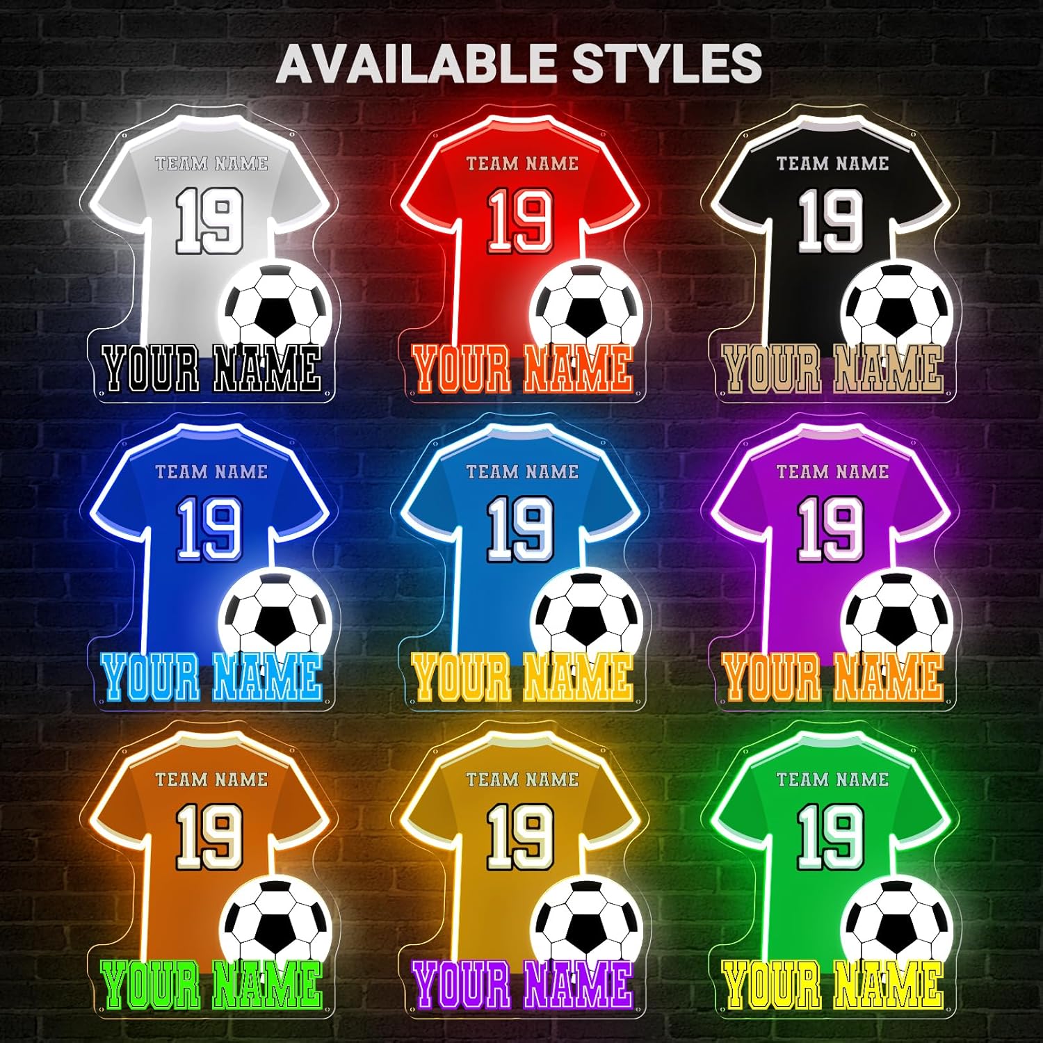 Custom Soccer Jersey Neon Signs for Wall Decor, Personalized Team Number Name Soccer Neon Sign UV Printed, Sport LED Light Up Signs Customizable for Bedroom Game Room Man Cave, Fans Lovers Gifts