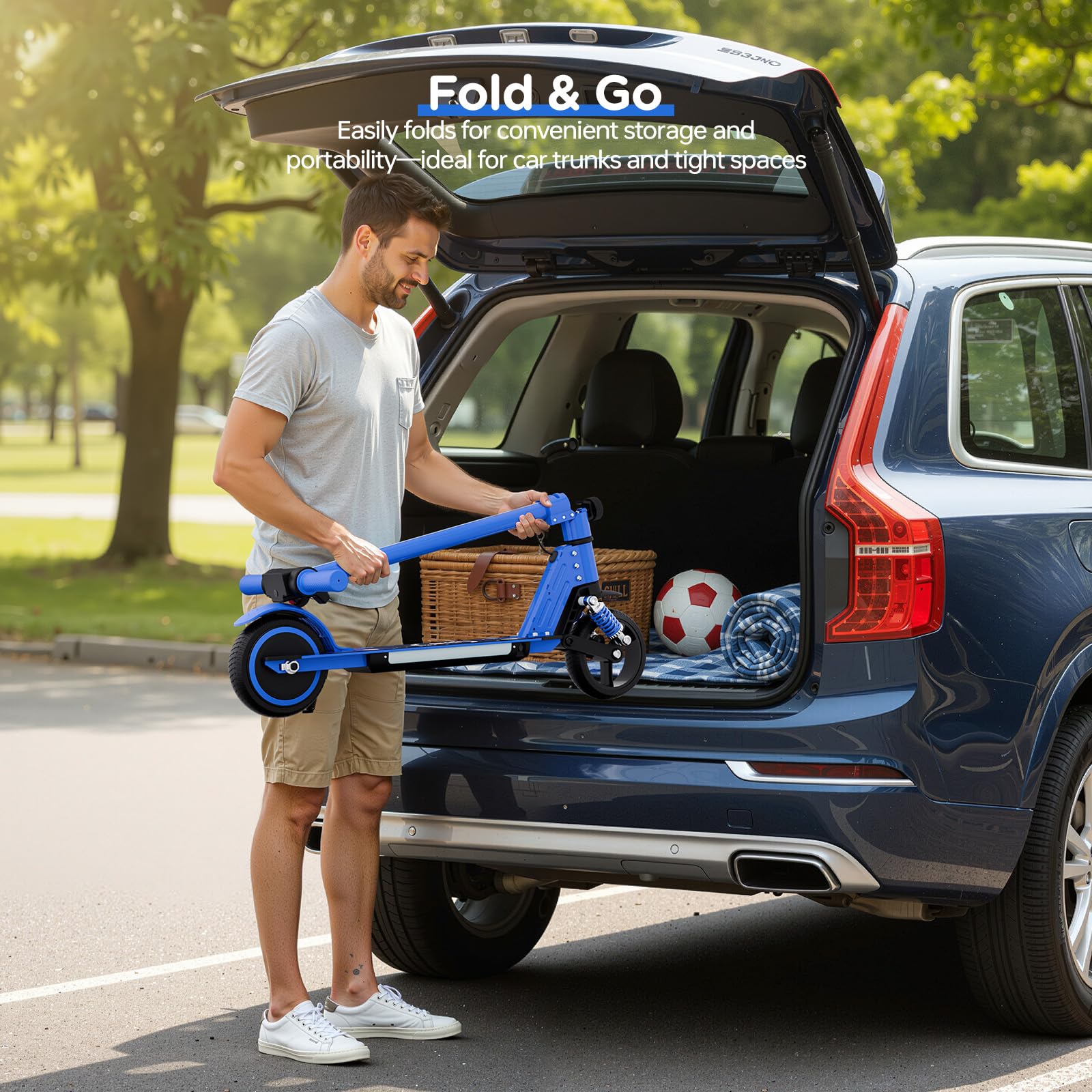 S5 Trottinette électrique Pliable pour Enfants de 6 à 14 Ans avec éclairage LED, pneus Tout-Terrain de 6,5", jusqu'à 14 km/h, pour Enfants de 6 à 14 Ans, Bleu