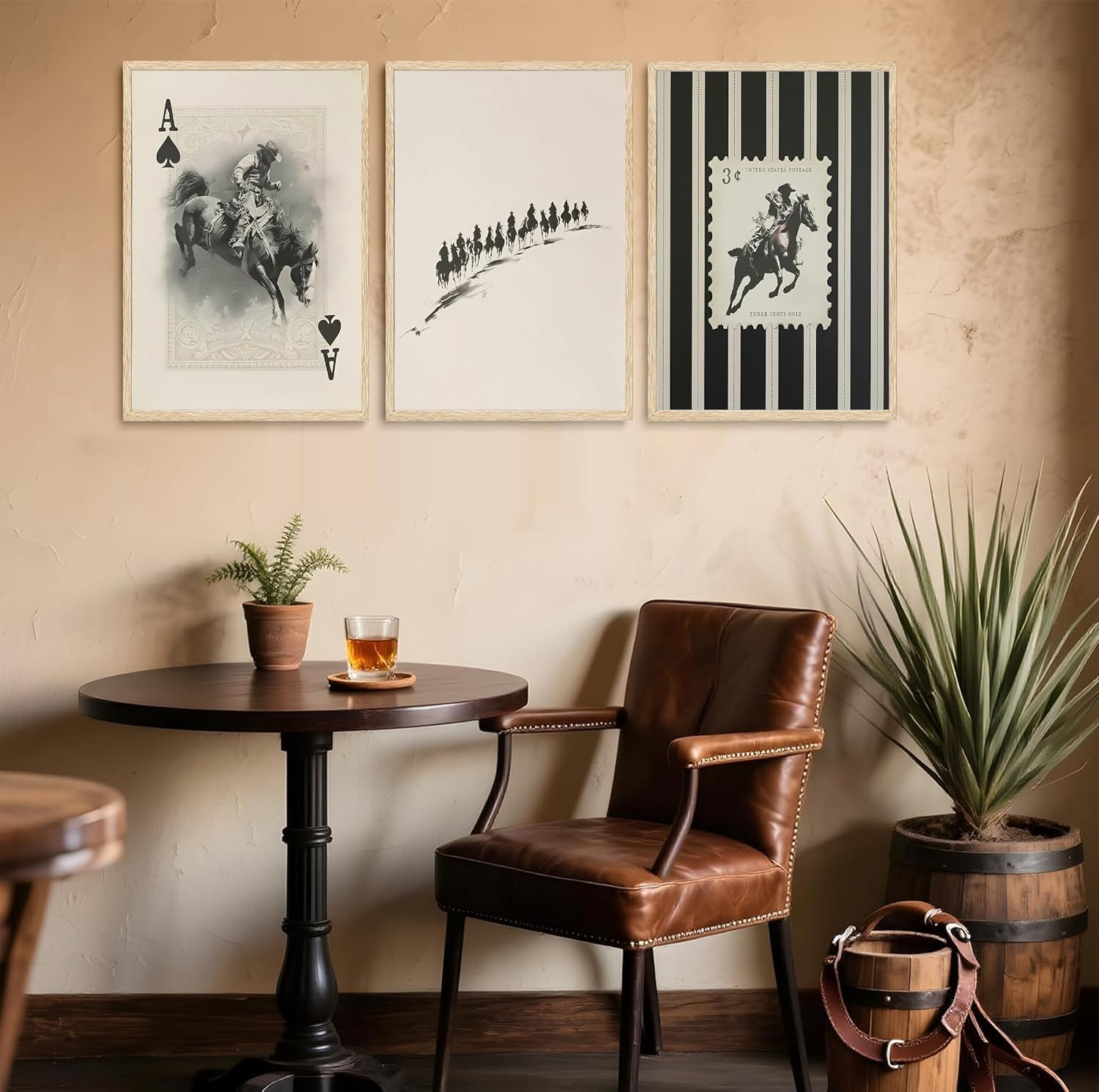 3Pcs Western Cowboy Canvas Wall Art Middle Ages Black Southwest-Style Poster Printing Playing Card Painting Rodeo Striped Wall Decoration for Bedroom Bathroom Living room Decor16x24 inch Unframed