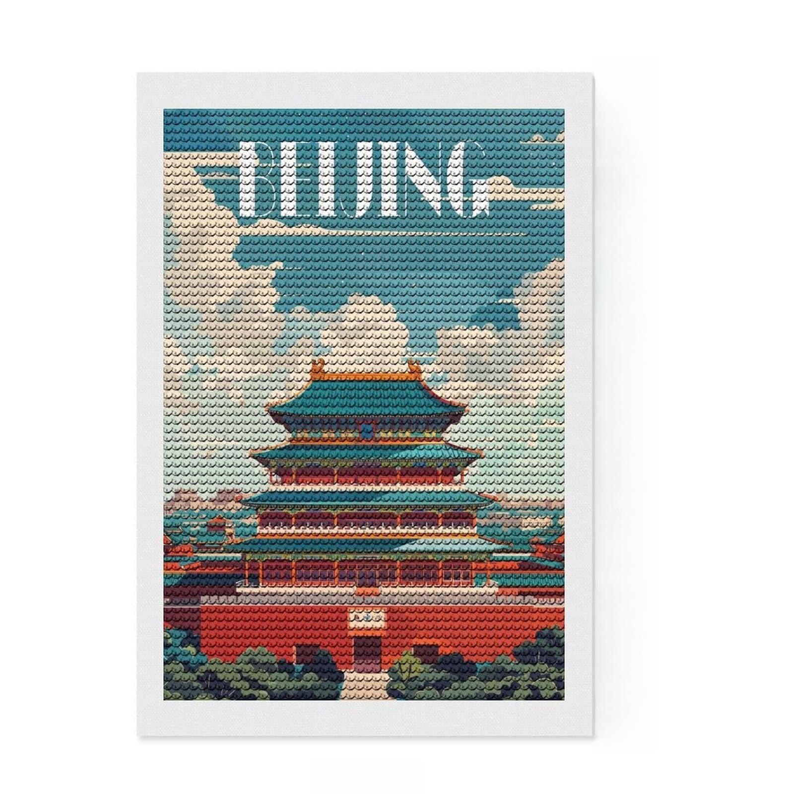 Junmoney Beijing Splendor Full Drill Diamond Painting Kit 8"x12", for Adults, Living Room Decor, Enjoyable At-Home Hobby, Gift Idea