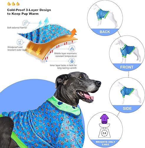 Miniatura 3 de LovinPet Abrigo mameluco para perro Doberman, tela ligera suave y mejorada, agradable a la piel, ropa de perro azul con estampado floral, camisa de