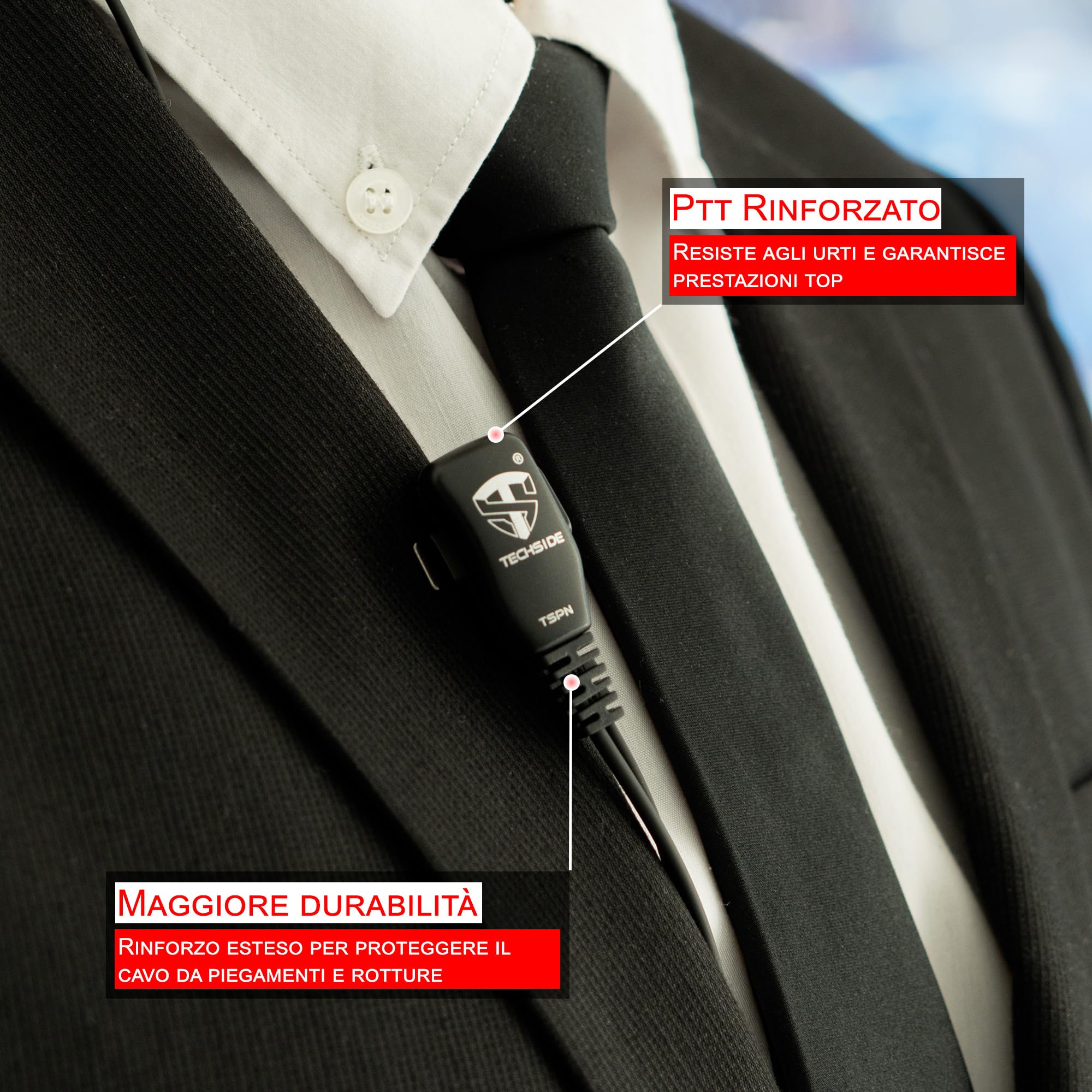 TechSide Microfono Auricolare Pneumatico cavi spiralati Estensibili 200cm walkie talkie Compatibile con Kenwood 2 pin BaoFeng UV-5R UV-82 888S Midland G10 G11V CT890 Vigilanza Sicurezza Caccia (2PZ)