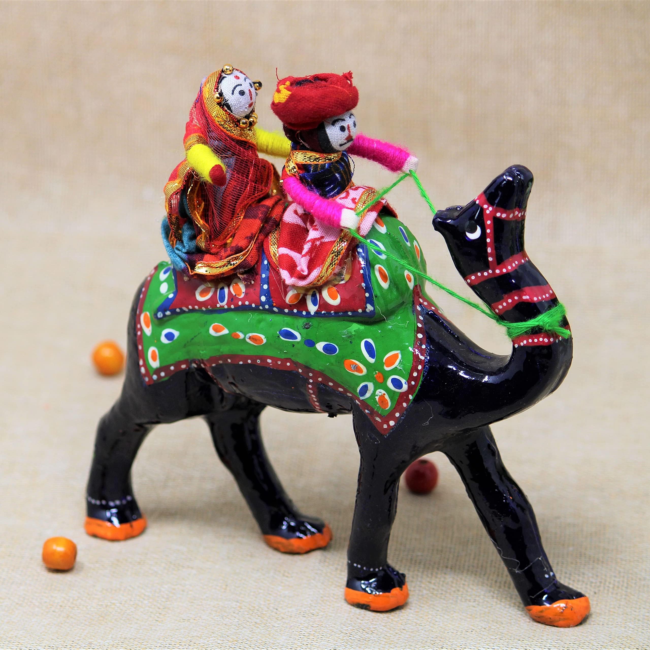 JH Gallery Handmade Recycled Material Figurines Rajasthani Doll Couple Camel Rider Idol Showpiece/Home Décor/Home Furnishing/Firgurine/Idol/Gifting/Décor Figurine Pack of 1
