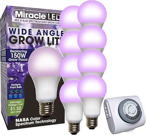 Miracle LED Luz de cultivo multiplanta de espectro rojo y azul de 11 W, reemplazando 150 W (paquete de 8) con temporizador de luz de crecimiento