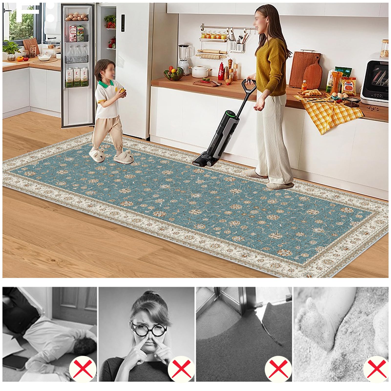 Dywan Chodnik Długi Korytarz 100 x 240 cm Dywan Kuchenny Lavabil Runner Kuchnia Korytarz Antypoślizgowe Dywaniki Chłonne Wejście Chłonny Dywan Przedpokój do salonu, sypialni