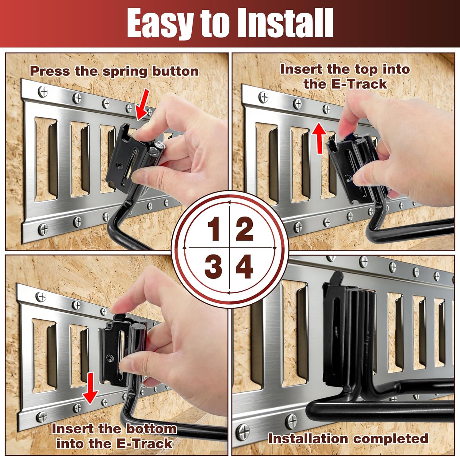 E-Track Heavy Duty Shovel Hanger with Double J Hook, E-Track Accessories for Enclosed Trailer,Trucks, Vans, Warehouses, Garages, Workshop for Store Long Handled Tools (Black-10pcs)