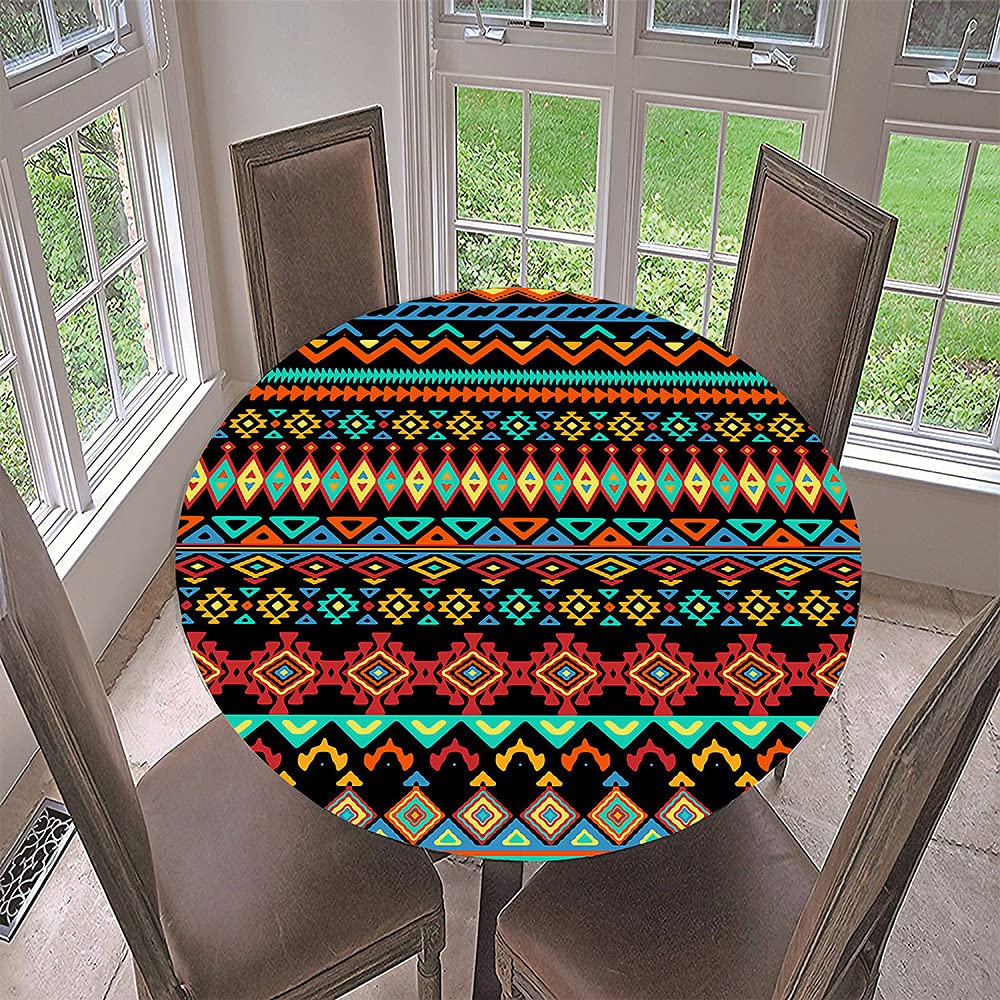 Fansu Black Round Tablecloth Waterproof Wipe Clean, Circular Tablecloths Fitted Elastic Edged, Stain Resistant Polyester Table Cover For Dinning Room Kitchen Picnic (,120Cm)