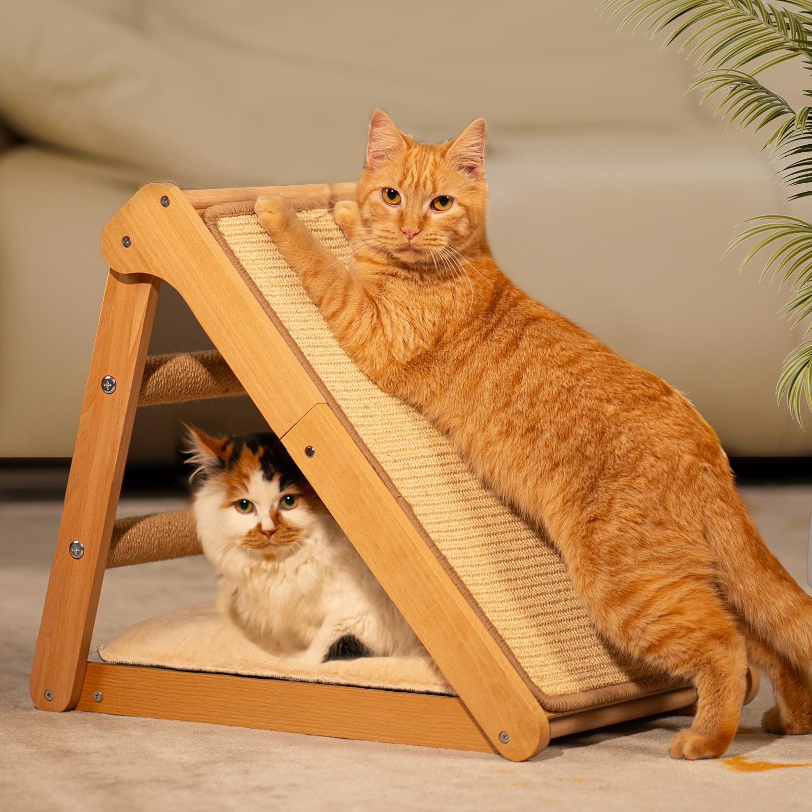 CheerPals Sisal Cat Scratcher - Triangle Foldable Design, Solid Beech Wood & Sisal Pad Cat Scratching Board - Extra-Large 51x36x45cm Pet Furniture for All Cats
