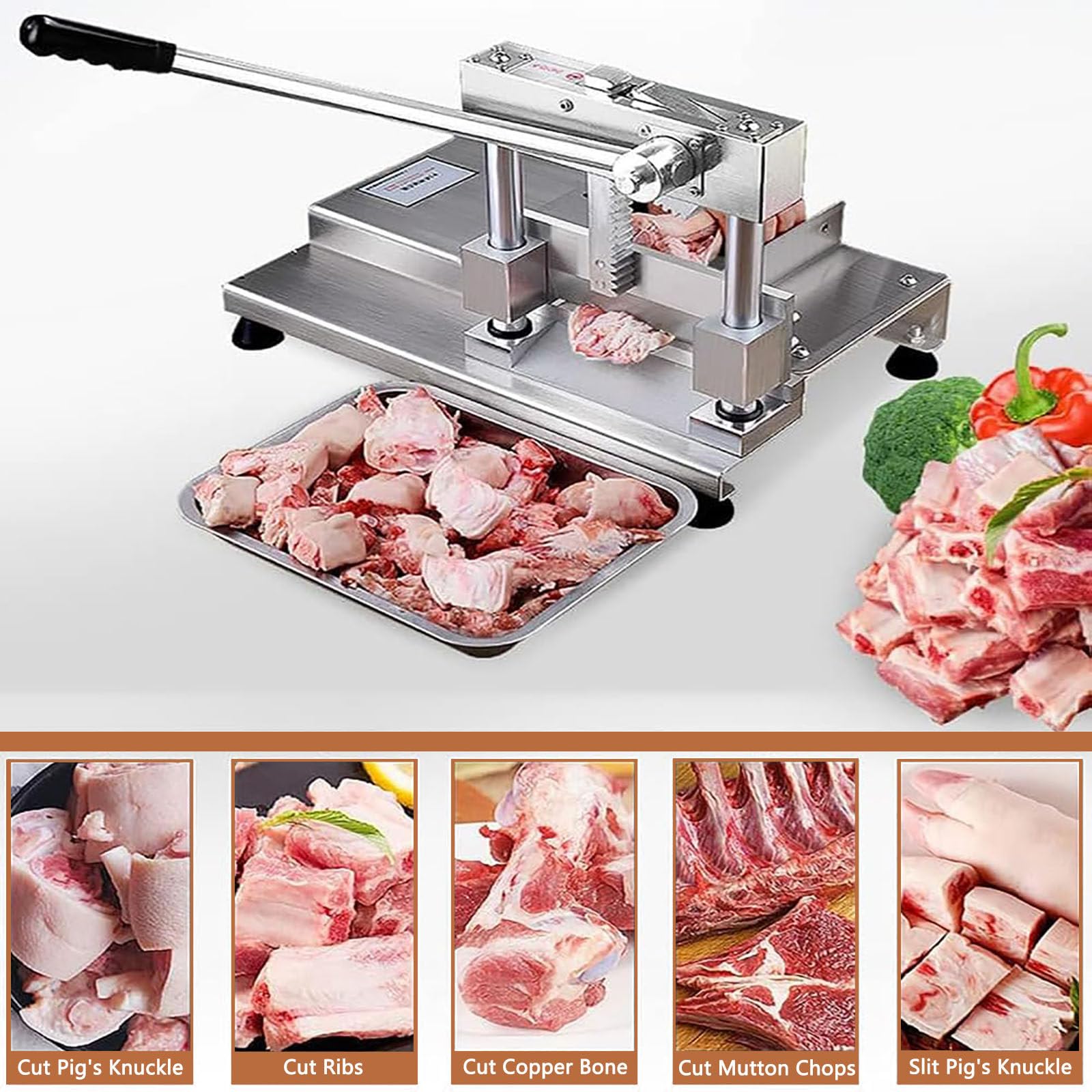 Sega manuale per macellare costolette, tagliare carne e verdure surgelate, in acciaio inox, per uso domestico e commerciale, facile da tagliare