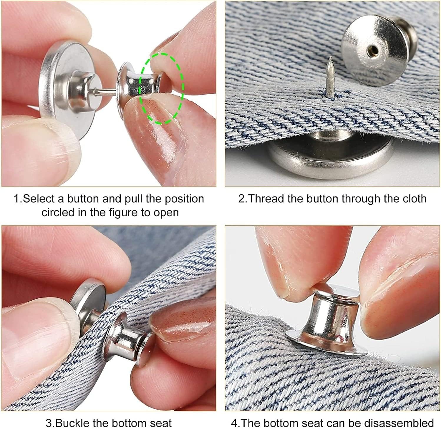 CARTXOMY 5pcs Detachable Button for Jeans 5 Styles No Sew Metal Buttons for Denims Waist Extender Button Removable Reusable Instant Button Without Sewing for Trousers Pants Bags Skirt (Style A) 1