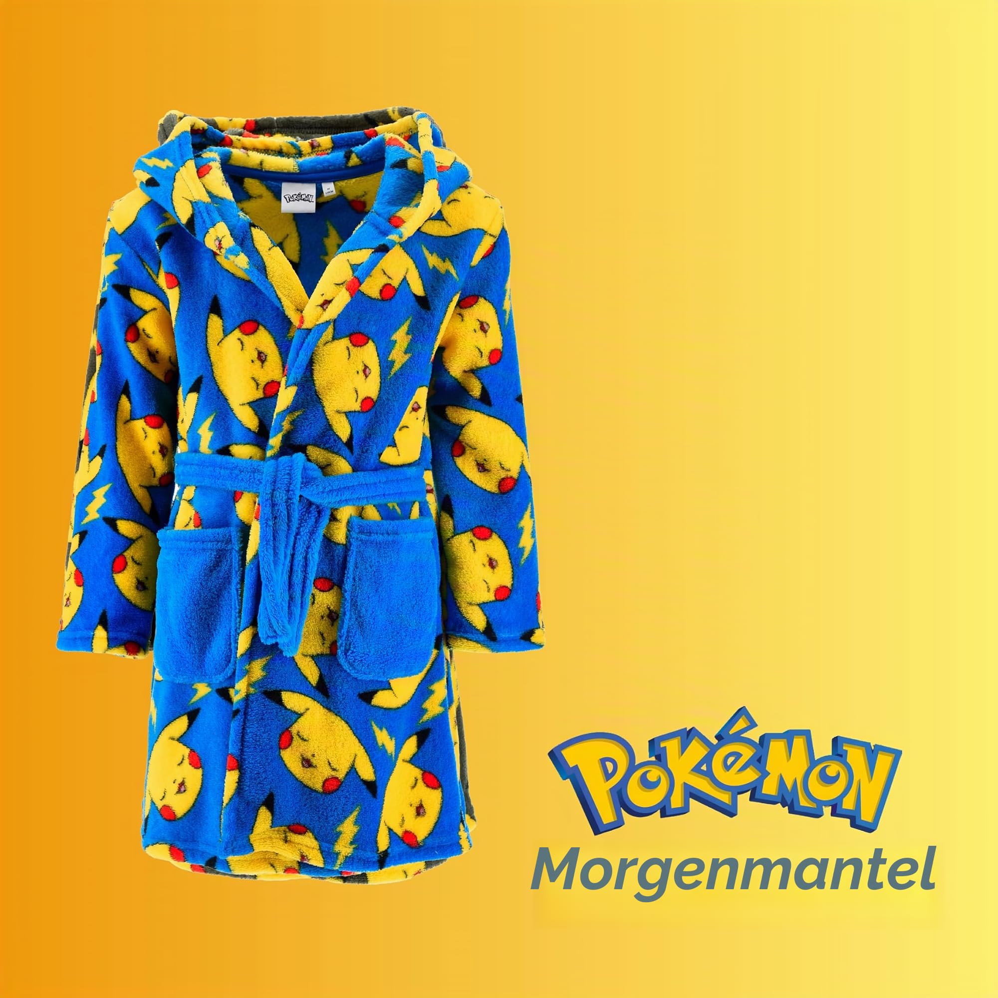 Pokemon Bademantel Jungen, Pikachu Design Weicher Fleece Morgenmantel, Größe 5 Jahre | Blau