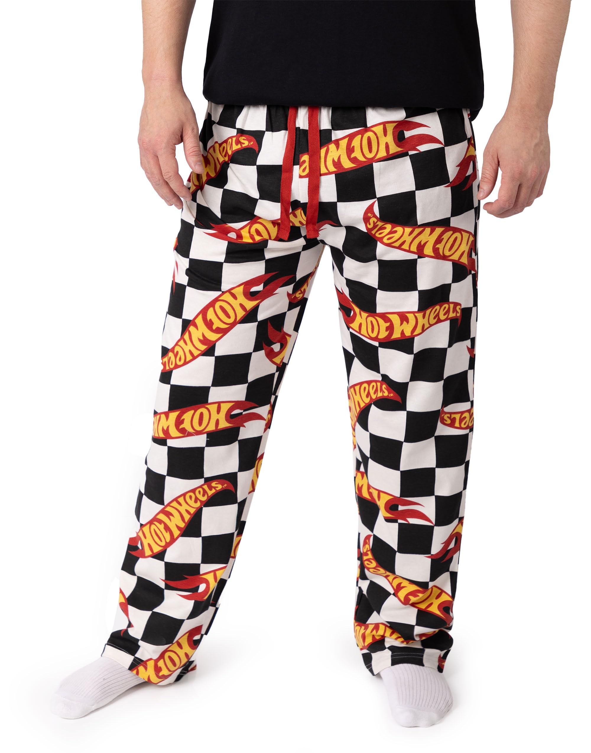 Hot Wheels Logo Mens Black White Red Yellow Checkered Lounge Pants | Drawstring Casual Loungewear | Ideal for Relaxing at Home or Casual Outings Merch - XX-Large