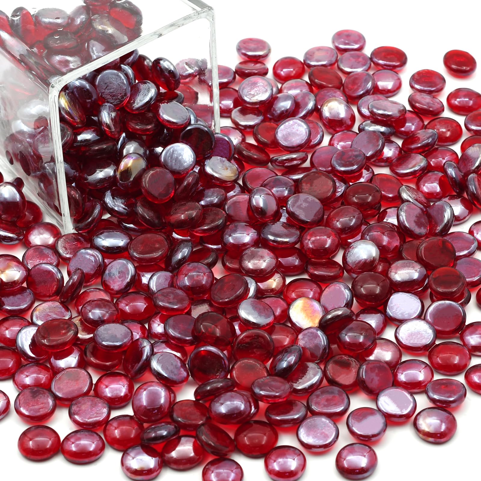 4LB Glass Marbles for Vases, Flat Glass Marbles Vase Filler,Clear Glass Pebbles for Vases, Crafts, Home Decor, Centerpieces, Plants, Aquarium Decorations (Ruby)